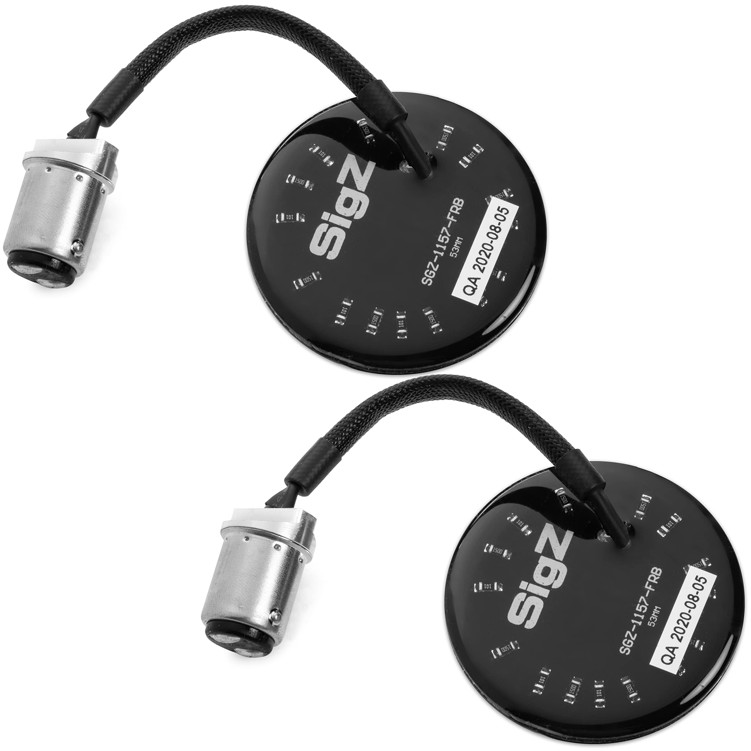Rogue Rider Industries Sigz Black Label Front LED Turn Signals with White Running Lights (1157) - Compatible with Harley Davidson Sportster, Street Glide, Road King, Softail, Electra, Heritage, Dyna - Enhanced Visibility for Night Riding & Safety