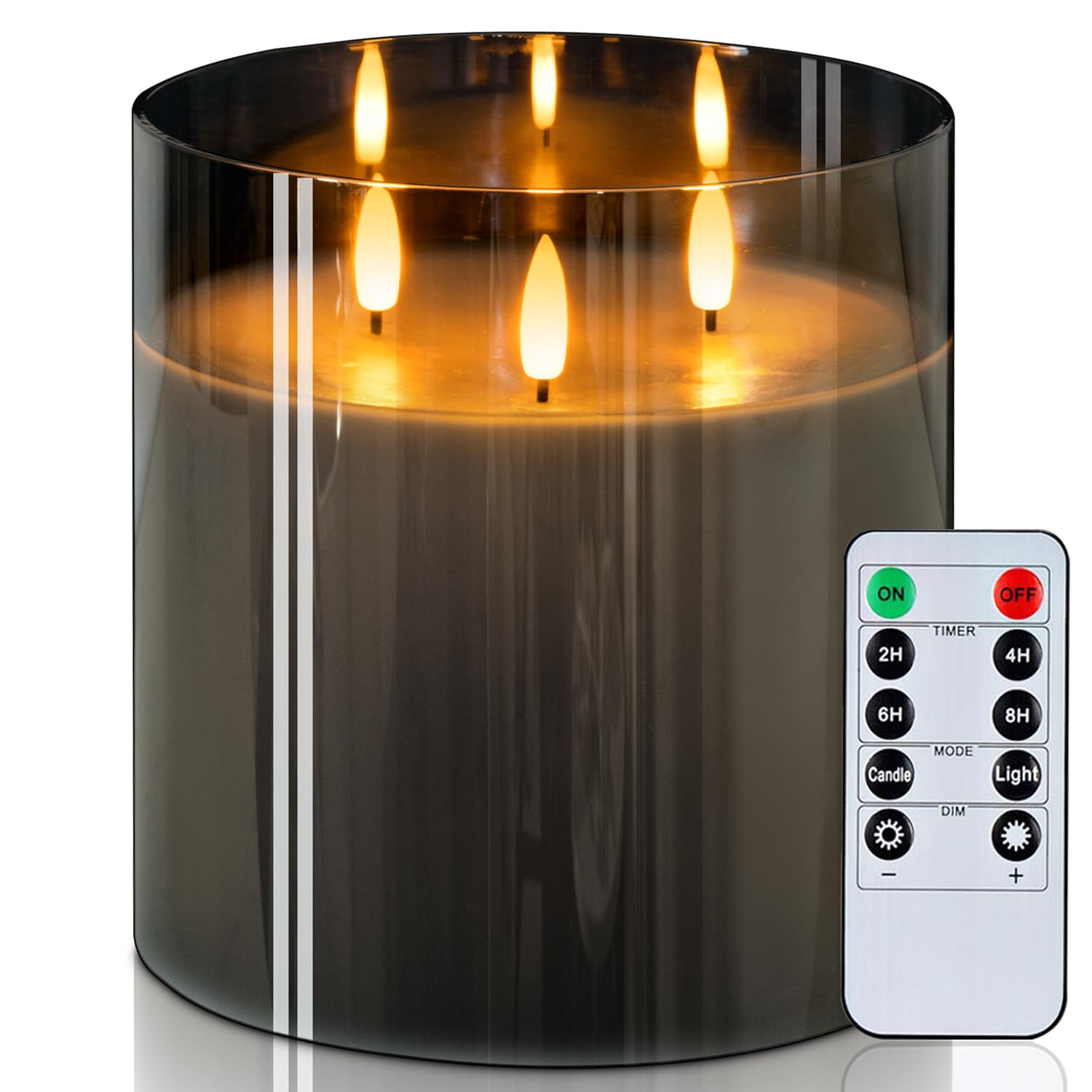 Homemory 6X6'' Extra Large Flameless LED Candle with 3 Wicks - Real Wax Battery Operated Pillar Candle with Remote Control & Timer - Grey - Perfect for Home Decor, Wedding Centerpieces, and Romantic Ambiance