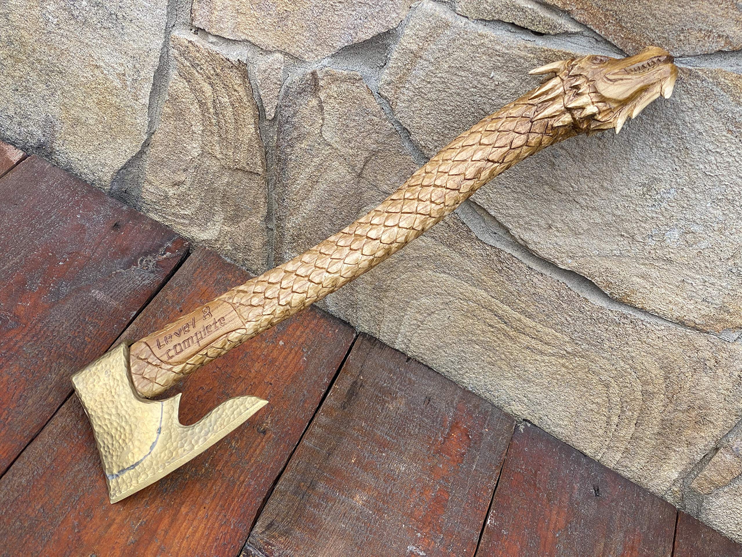 Handcrafted Bronze Axe - Unique 8th & 19th Anniversary Gift for Men - Dragon Engraved Collectible - Perfect for Medieval Enthusiasts & Home Decor