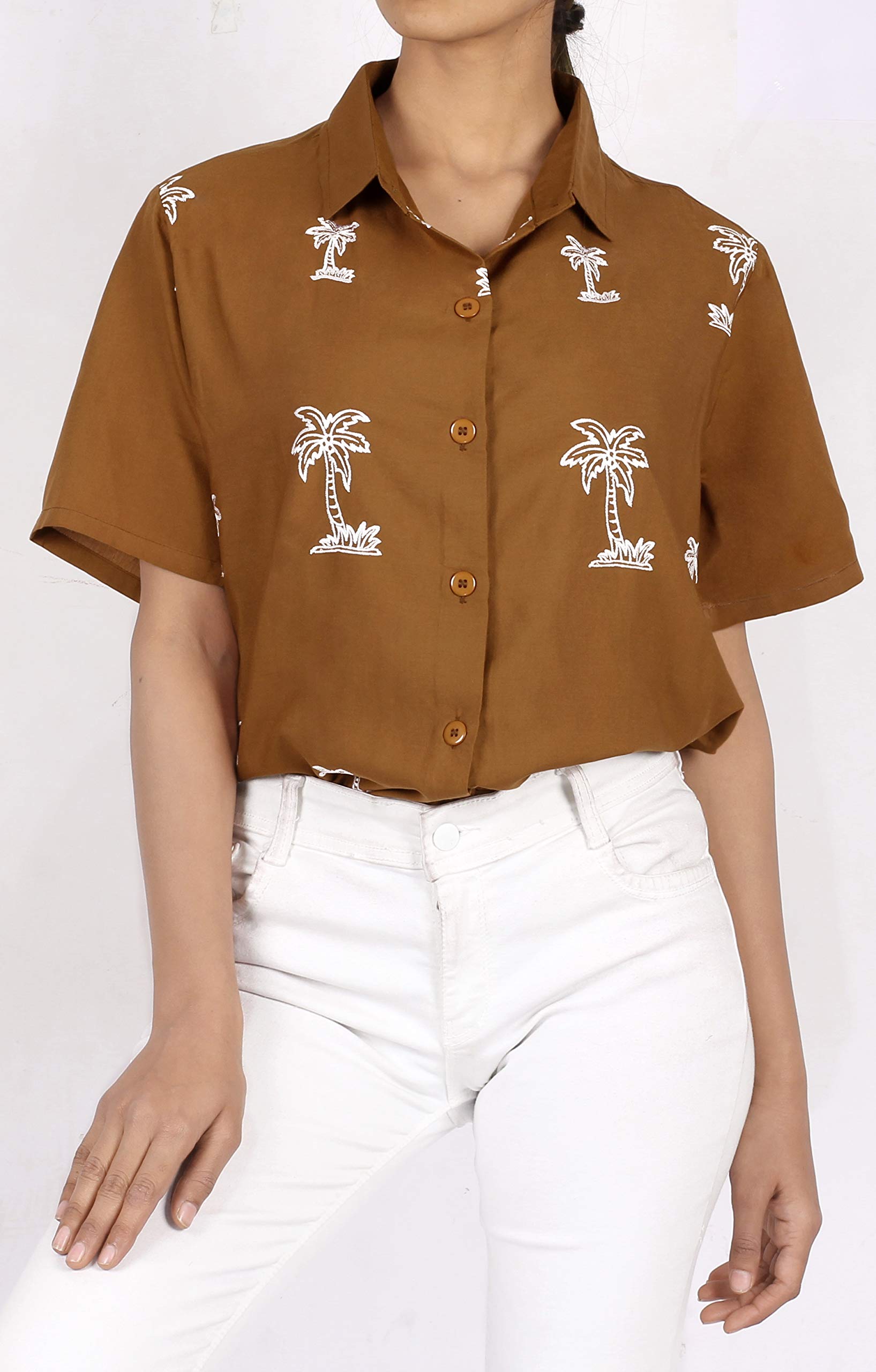 LA LEELA Women's Short Sleeve Hawaiian Print Blouse - Floral Vacation Shirt for Beach, Summer & Tropical Outfits