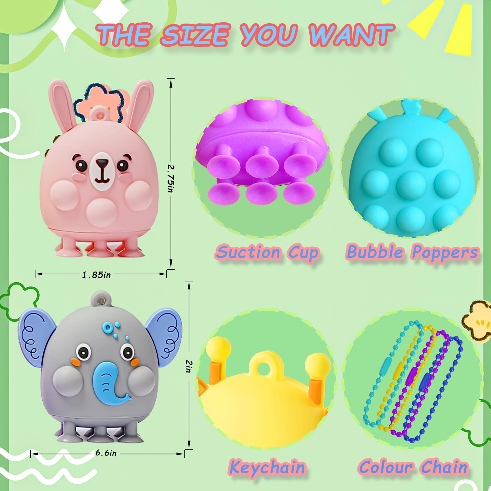 24 Pcs 3D Animal Pop Fidget Toys Bulk, Sensory Bath Suction Toys for Toddlers, Carnival Treasure Classroom Prizes, Stocking Stuffers, Birthday Party Favors for Kids, Perfect for Stress Relief and Sensory Play