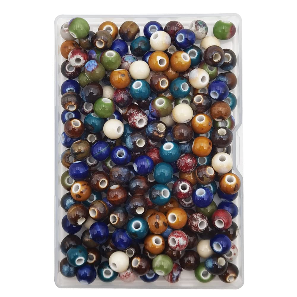 180-Piece Chinese Porcelain Beads - 8mm Non-Round Ceramic Beads for DIY Jewelry Making, Bracelets & Necklaces - Unique Variable Glaze - Perfect for Boho, Vintage & Handmade Jewelry Designs