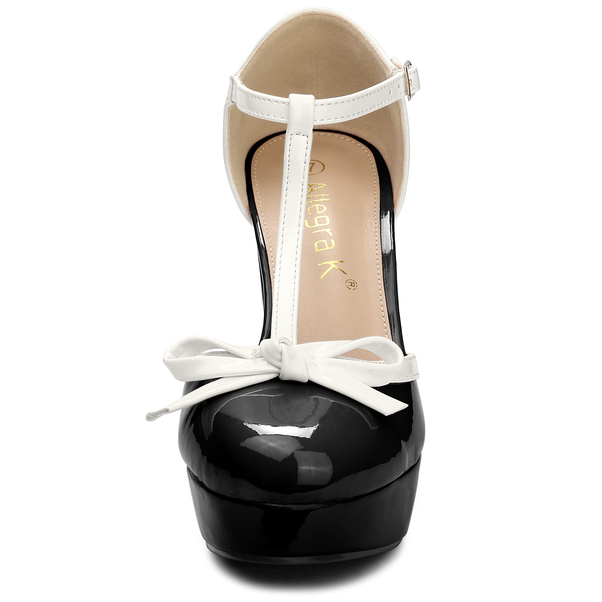Allegra K Women's Platform Bow T-Strap Chunky Heel Pumps - Elegant Dress Shoes for Parties, Weddings & Special Occasions