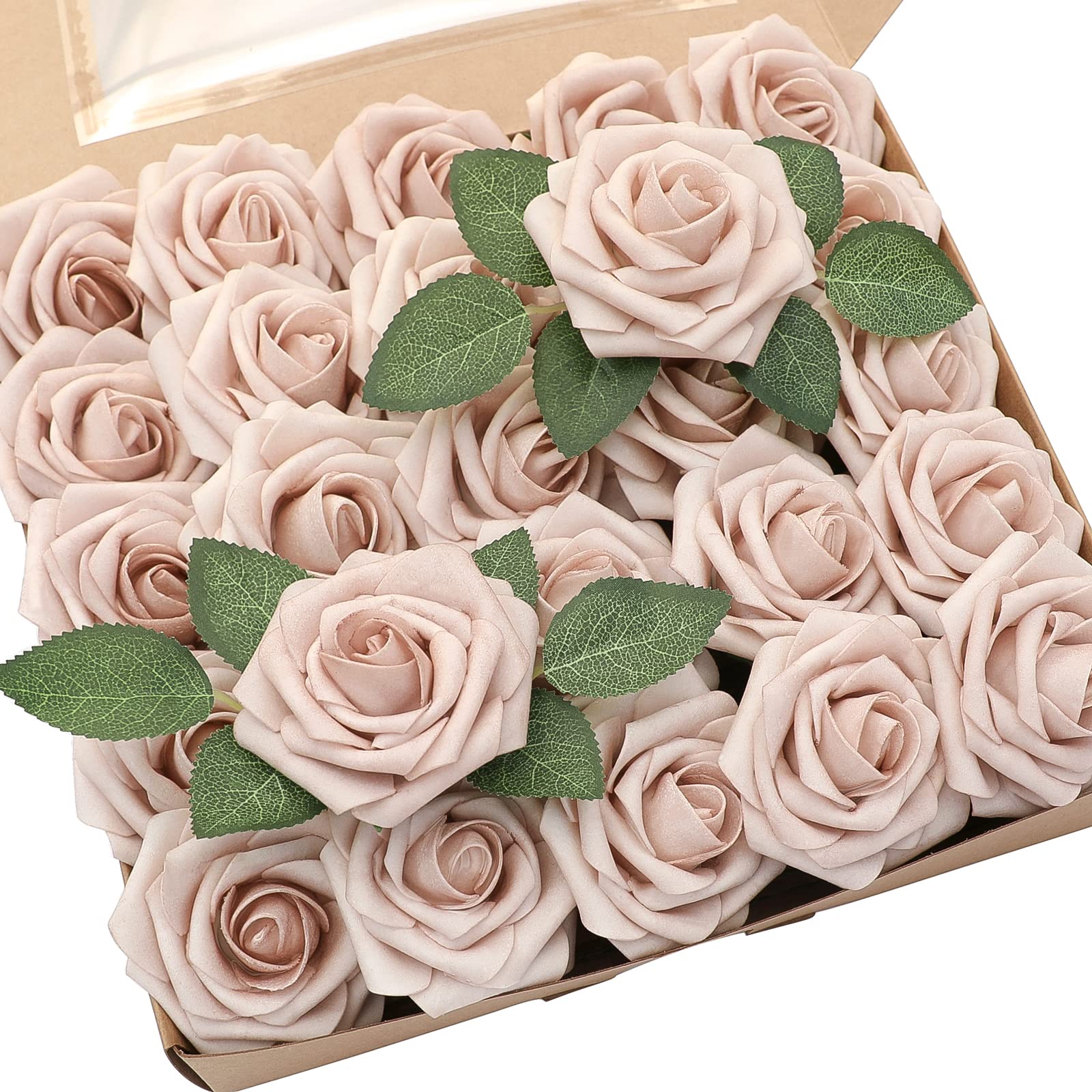Floroom 25pcs Realistic Artificial Roses - Nude Foam Fake Flowers with Stems for DIY Wedding Bouquets, Bridal Shower Centerpieces, Floral Arrangements, Party & Home Decor - Perfect for Weddings, Events, and Indoor Decoration