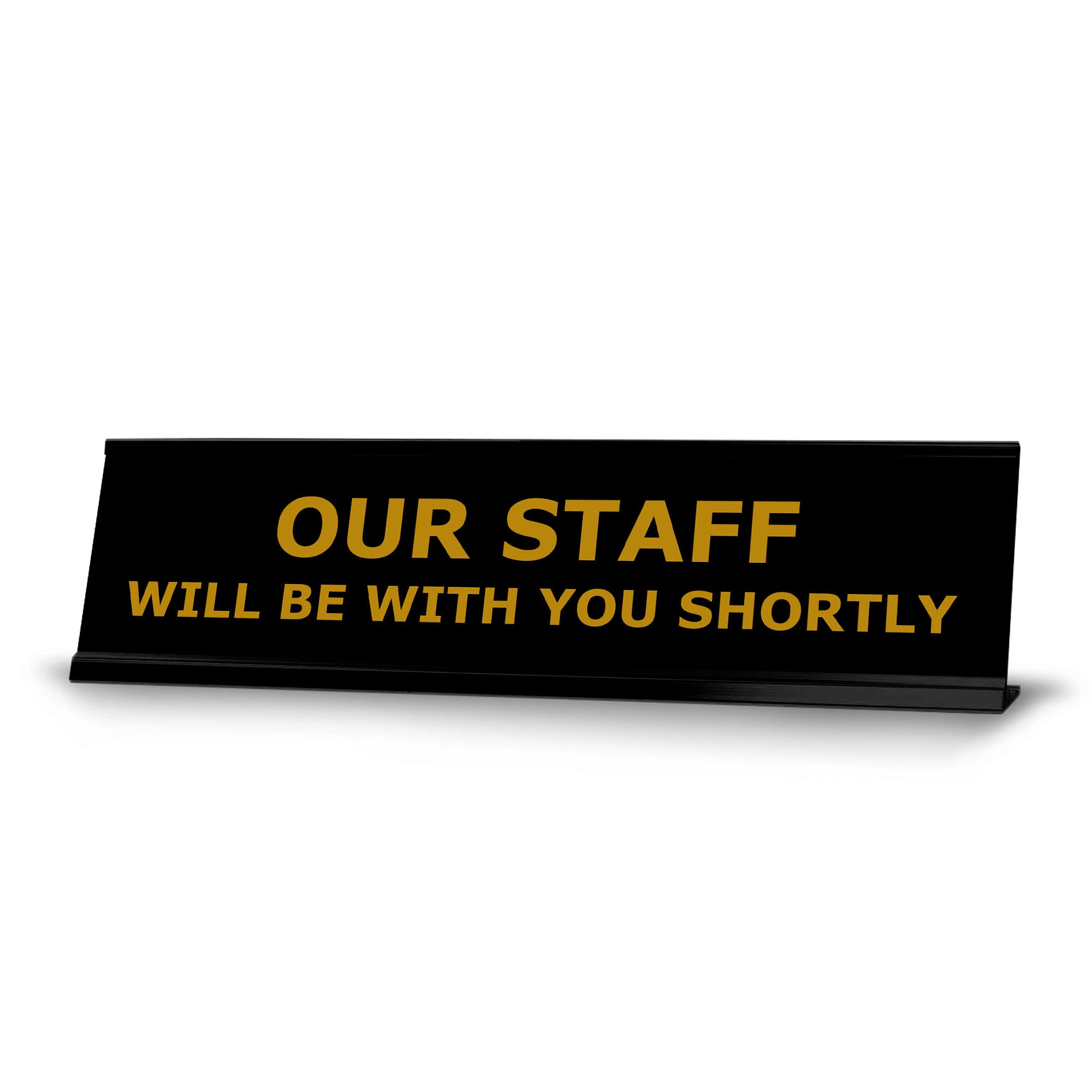 Black Frame Desk Sign (2x8 Inches) - Professional Office Decor for Reception & Customer Service Areas - Perfect for Waiting Rooms, Front Desks & Workstations