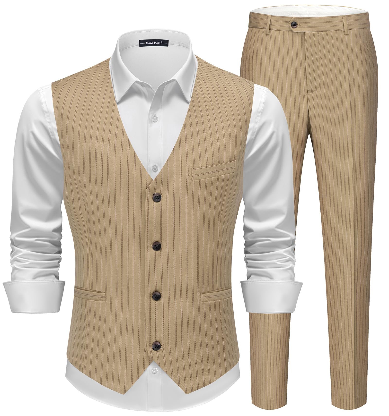 Stylish MAGE MALE Men's Pinstripe Suit 2-Piece Set with Vest & Pants | Slim Fit Wedding Tuxedo for Groomsmen | Summer Formal Prom Outfit | Perfect for Weddings, Business Meetings & Special Events
