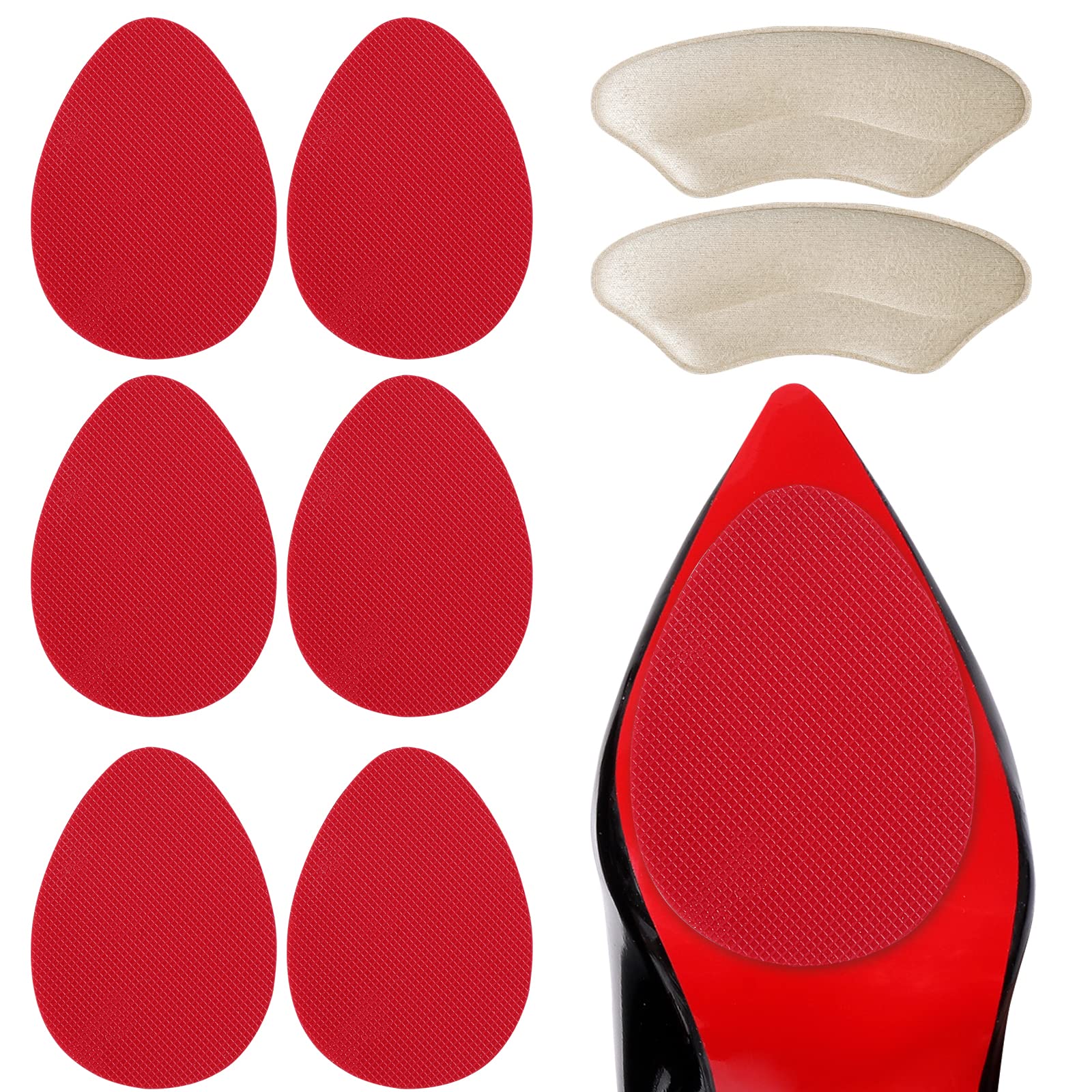 Non-Slip Shoe Pads & Heel Grips for High Heels - Red Bottom Protectors, Anti-Slip Sole Stickers (3 Pairs) - Prevent Slipping & Protect Shoes for Work, Parties & Daily Wear