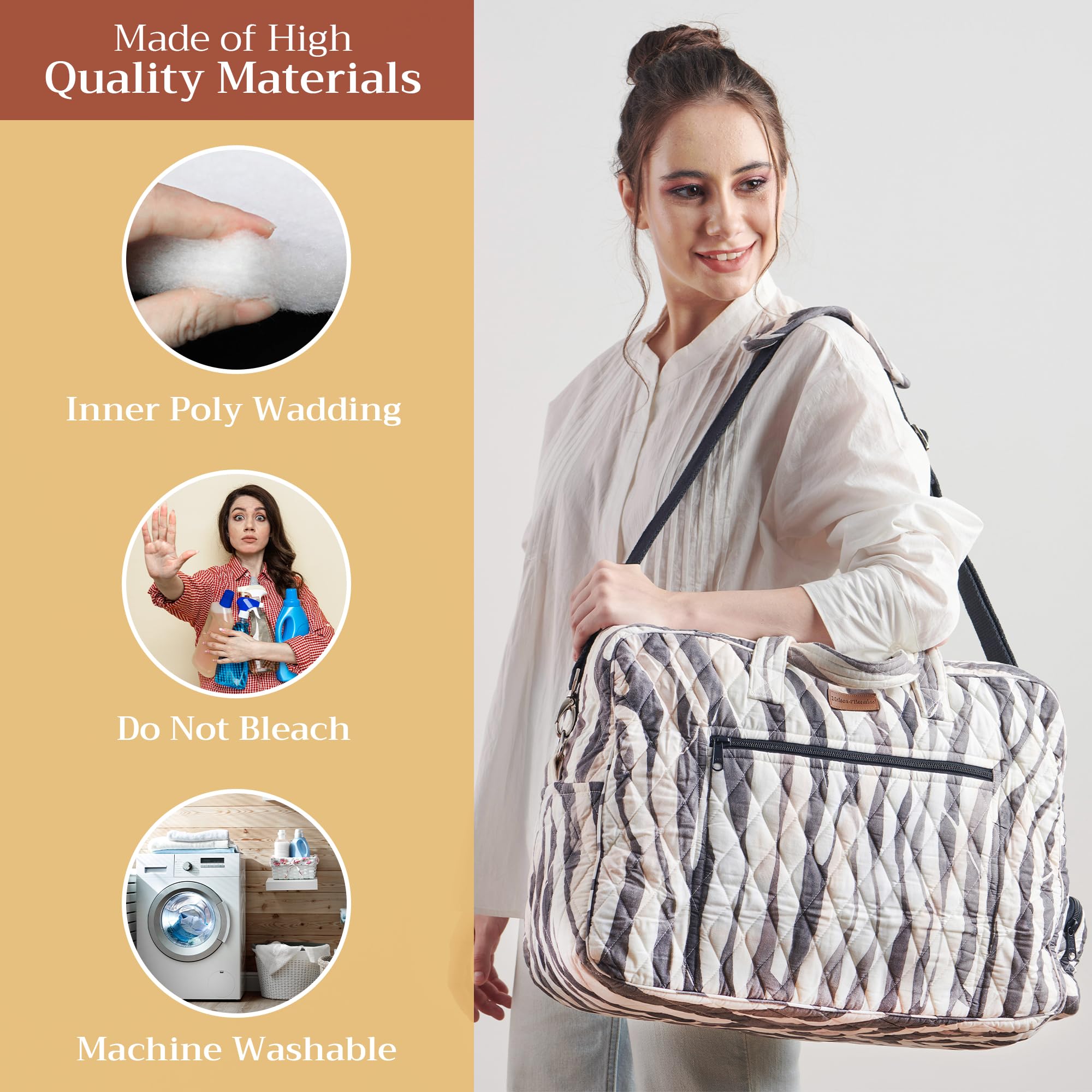 Hermes-Inspired 100% Cotton Handbag for Women - Stylish Shoulder Bag with Zip Pockets | Perfect for Beach, Shopping, Travel & Hiking | Durable & Lightweight Everyday Purse