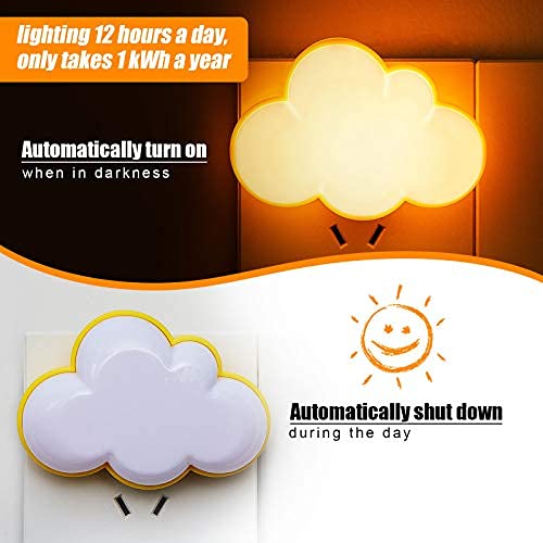2 Pack LED Night Light Plug in Wall - Soft Warm Sensor Nightlight for Nursery, Bedroom, Hallway - Cute Cloud & Yellow Design - Auto On/Off for Safe Nighttime Lighting