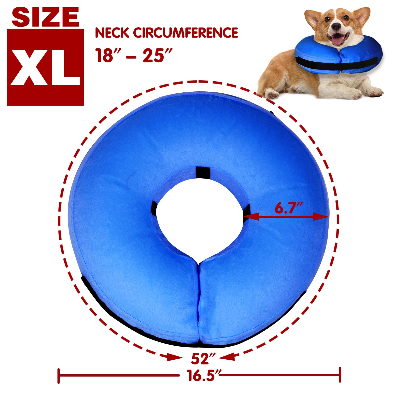 **Inflatable Dog Cone Collar - Soft Protective Recovery Collar for Dogs & Cats After Surgery - Adjustable Donut Collar for Large, Medium, Small Pets (Blue, X-Large) - Ideal for Post-Surgery Healing & Wound Protection**