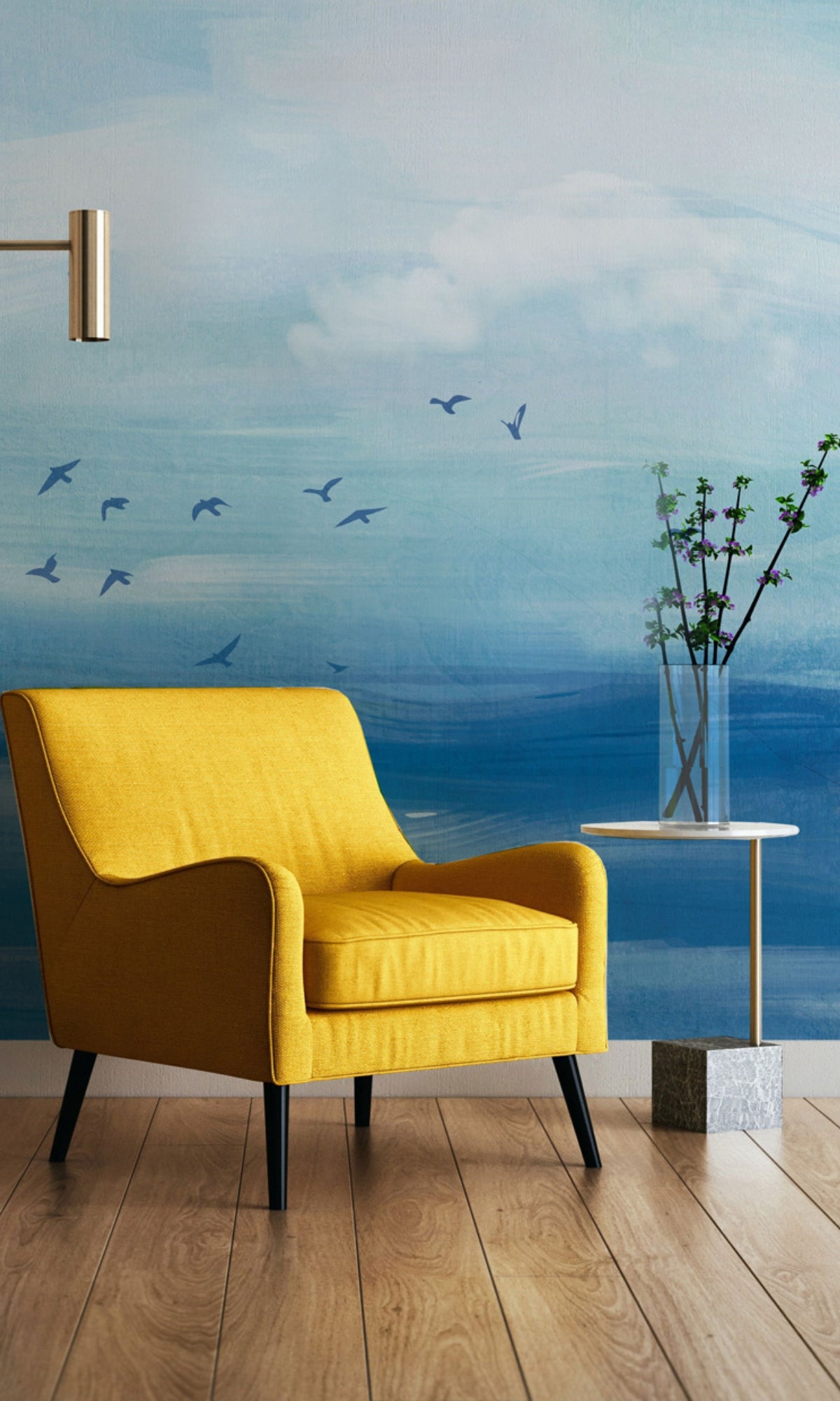 Blue Abstract Oil Painting Mural Wallpaper M1379 Sample - Modern Art Wall Decor for Living Room, Bedroom & Office