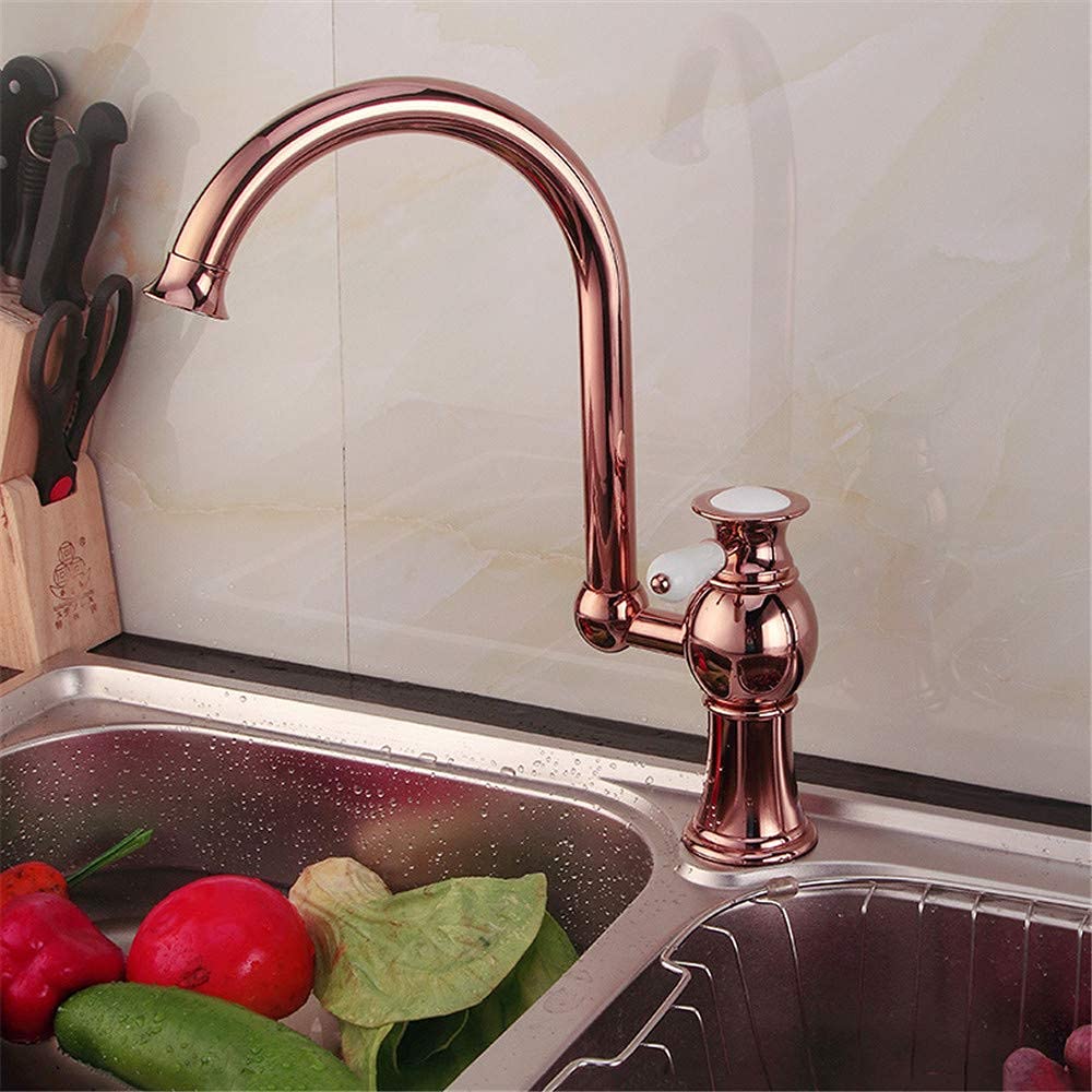 Red Bronze Kitchen Sink Faucet - Single Hole Rotary Hot and Cold Water Mixer for Washbasin, Perfect for Modern Households and Compact Kitchens
