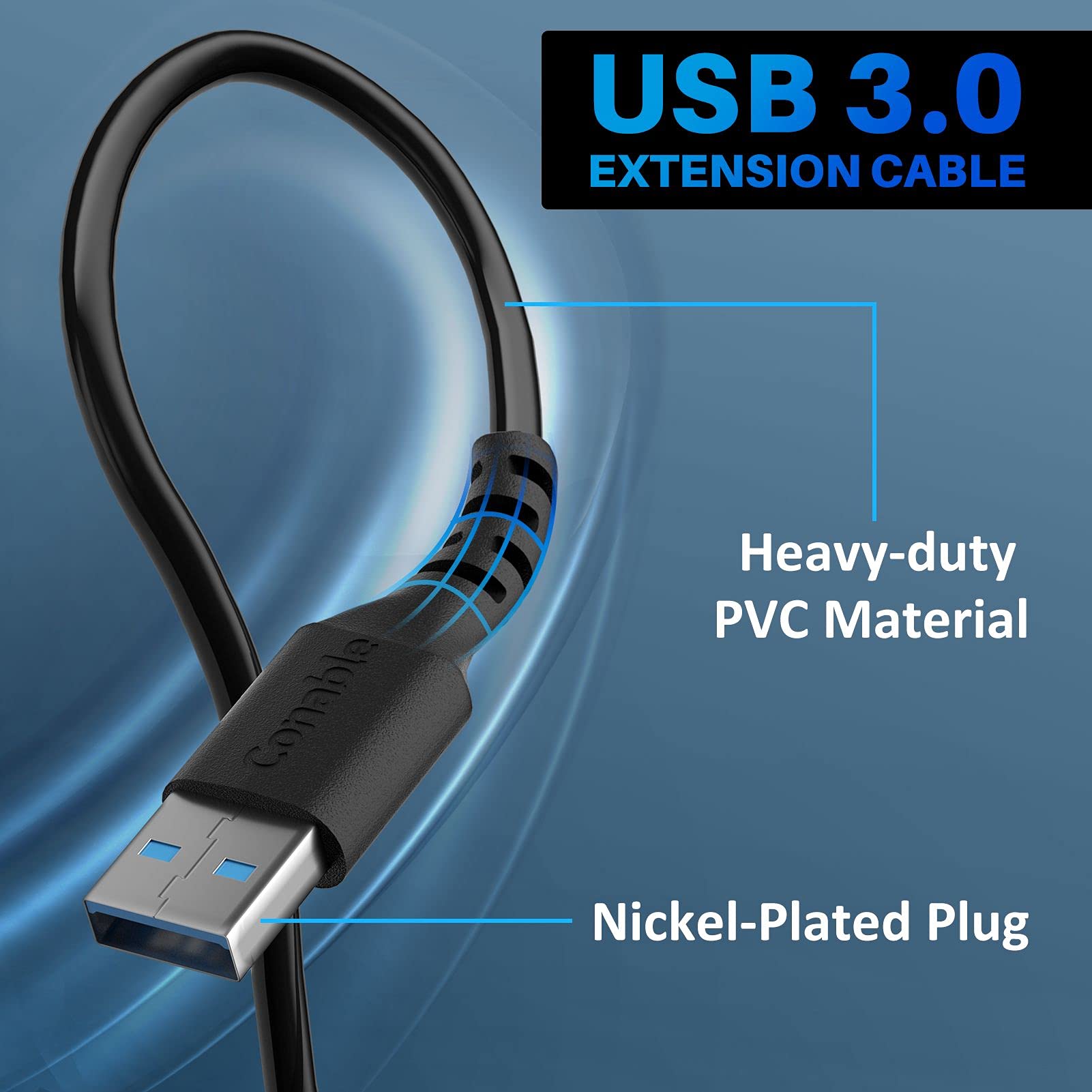 3 Pack 10ft USB 3.0 Extension Cable - A Male to Female Extender Cord with 5Gbps High-Speed Data Transfer for Webcam, Printer, Keyboard, Mouse, Flash Drive & Hard Drive - Includes 5 Cable Ties - Perfect for Home Office, Gaming Setup & Computer Workstation Accessories