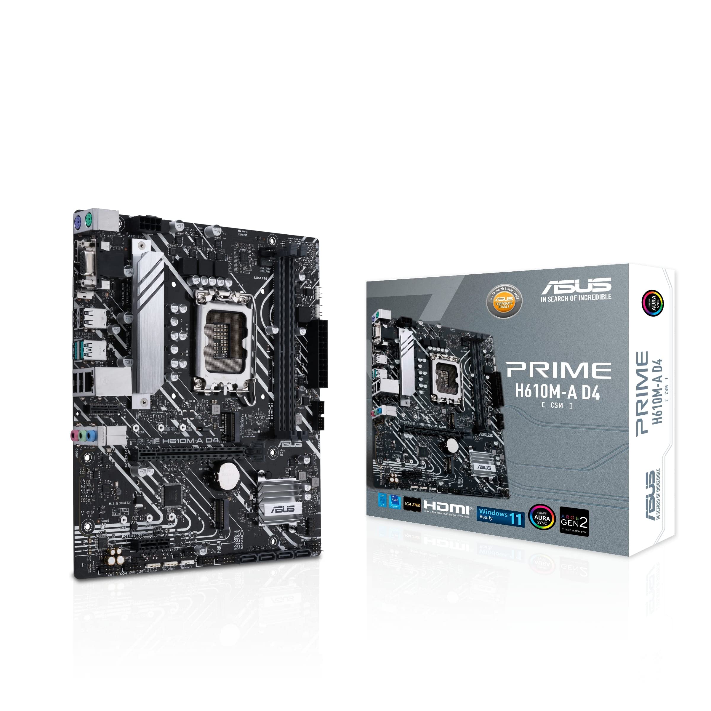 ASUS Prime H610M-A D4-CSM Intel LGA 1700 mATX Motherboard - PCIe 4.0, 1Gb LAN, Business IT Management - Perfect for Office Workstations, Small Business Servers & Home PC Builds