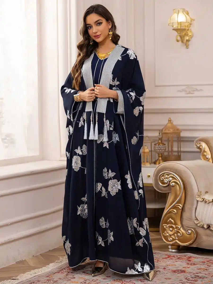 2-Piece Embroidered Caftan Dress Set for Women - Boho Chic Loose Flowy Maxi Kaftan Outfit #25462 | Perfect for Beach Cover-Up, Resort Wear, and Summer Vacations