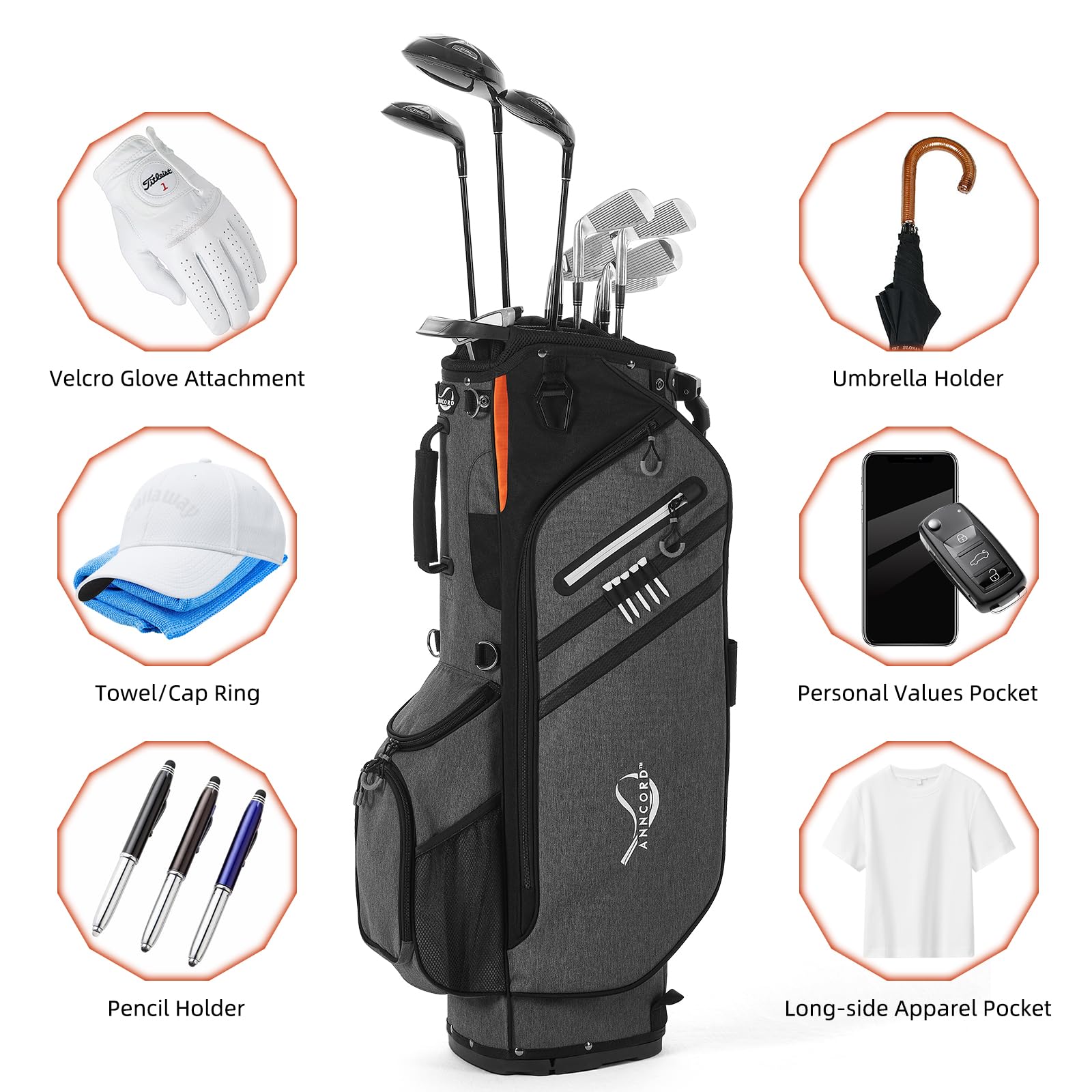 **14-Way Golf Stand Bag with Full-Length Dividers - Lightweight & Portable Golf Club Bag for Men & Women - 7 Pockets, Dual Strap & Rain Hood Included - Perfect for Driving Range, Course & Travel**