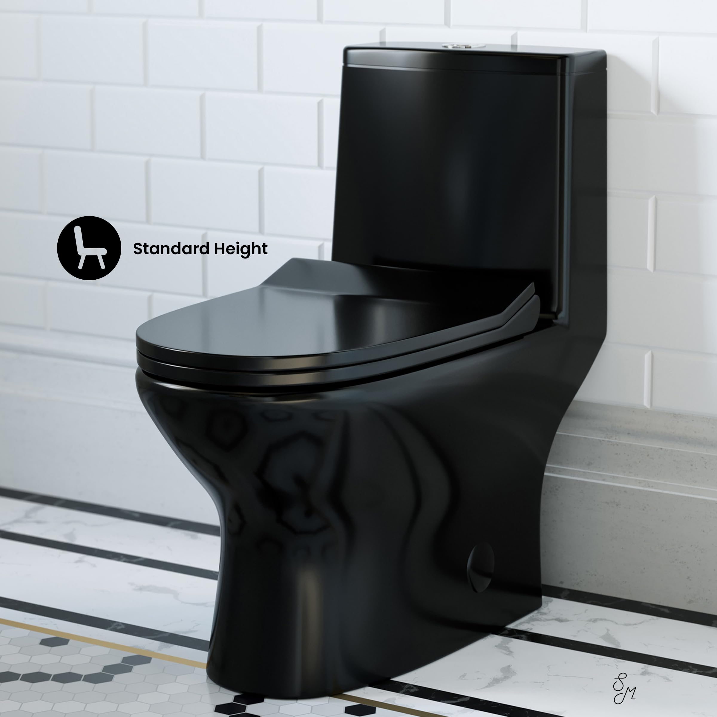 High-Efficiency Ivy One Piece Toilet with Dual Vortex Flush - 1.1/1.6 GPF Water Saving, Glossy Black - Perfect for Modern Bathrooms & Eco-Friendly Homes