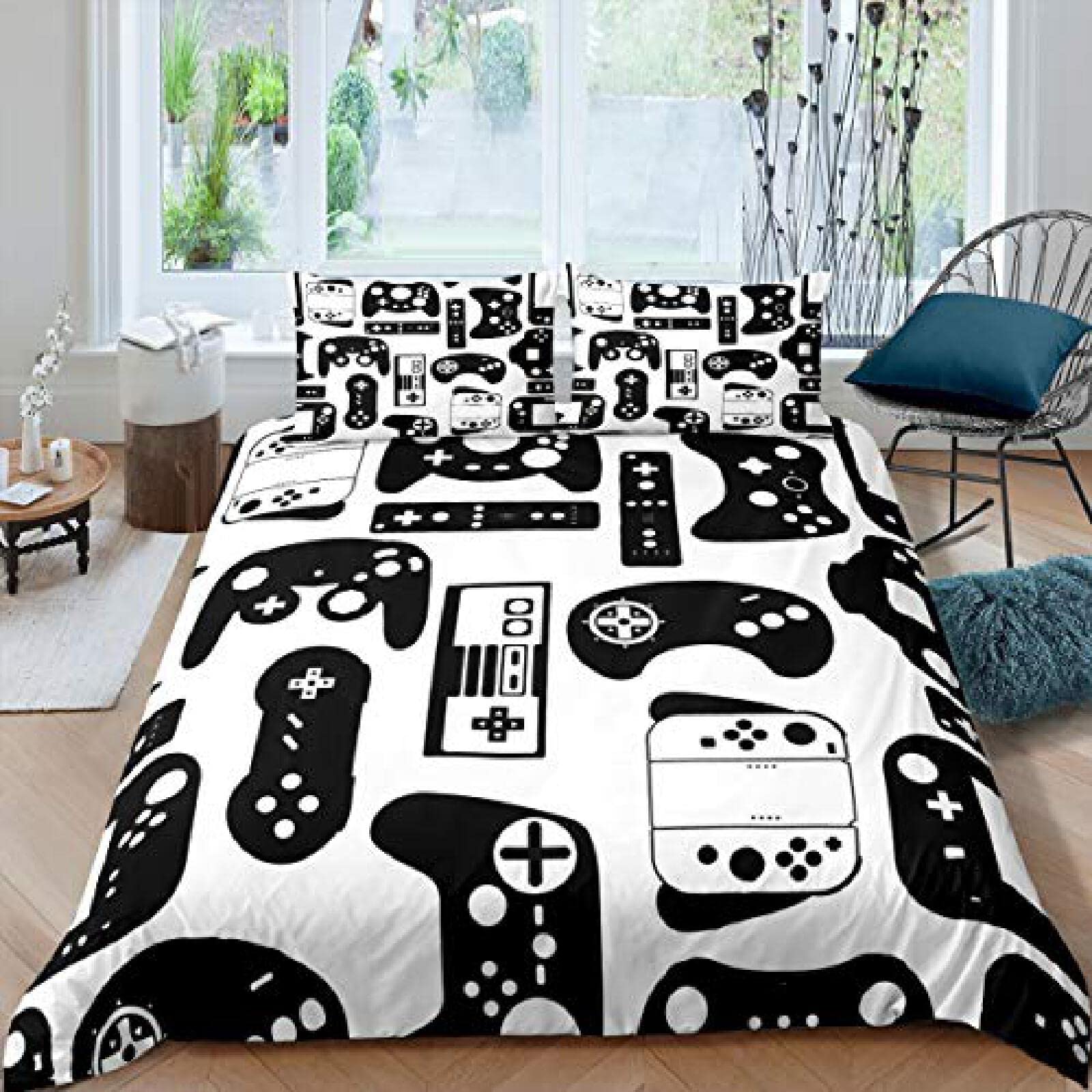 **Queen Size Duvet Cover Set - 3 Piece Printed Comforter Cover with 2 Pillowcases (90x90 Inch) - Fun Gaming Design for Kids & Adults - Perfect for Bedroom Decor, Gift & Cozy Sleep**