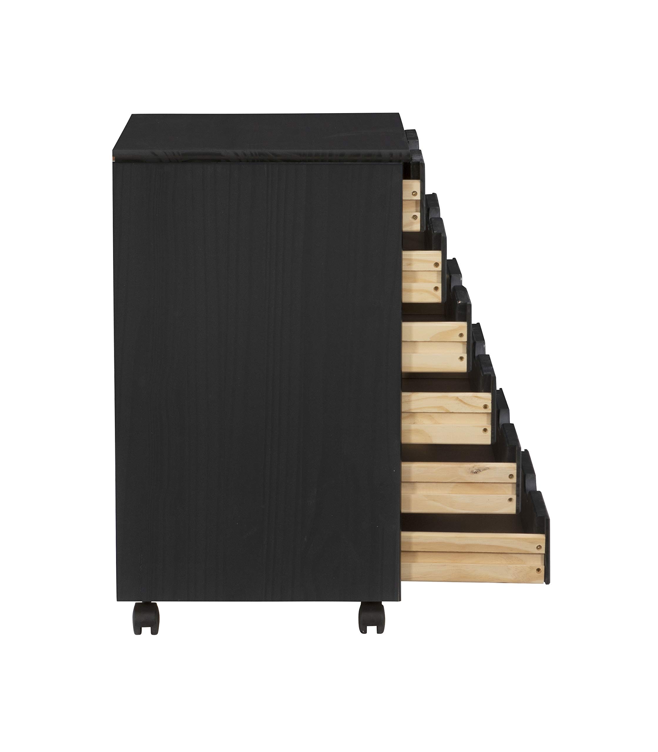 Linon Corinne Black 6-Drawer Wide Rolling Storage Cart - Perfect for Home, Office, and Craft Room Organization