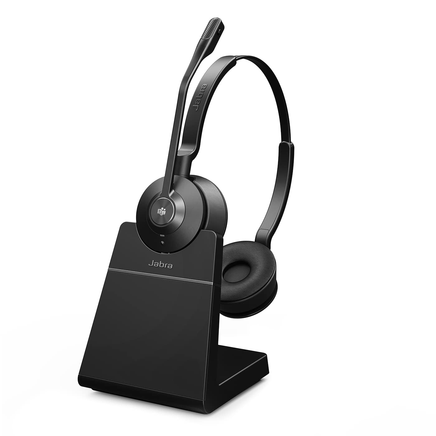 Jabra Engage 55 Stereo Wireless Headset with Link 400 USB-A DECT Adapter & Charging Stand – Noise Cancelling Mic, Long Range – MS Teams Certified, Compatible with Zoom/Slack/Skype – Black – Perfect for Home Office & Call Center Professionals