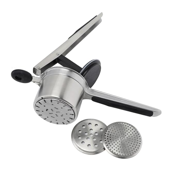 DOERVISIT Stainless Steel Potato Ricer with Secure Catch System - Prevents Disc Displacement When Lifting - Perfect for Mashed Potatoes, Baby Food & Purees - Heavy Duty Kitchen Tool for Home Chefs