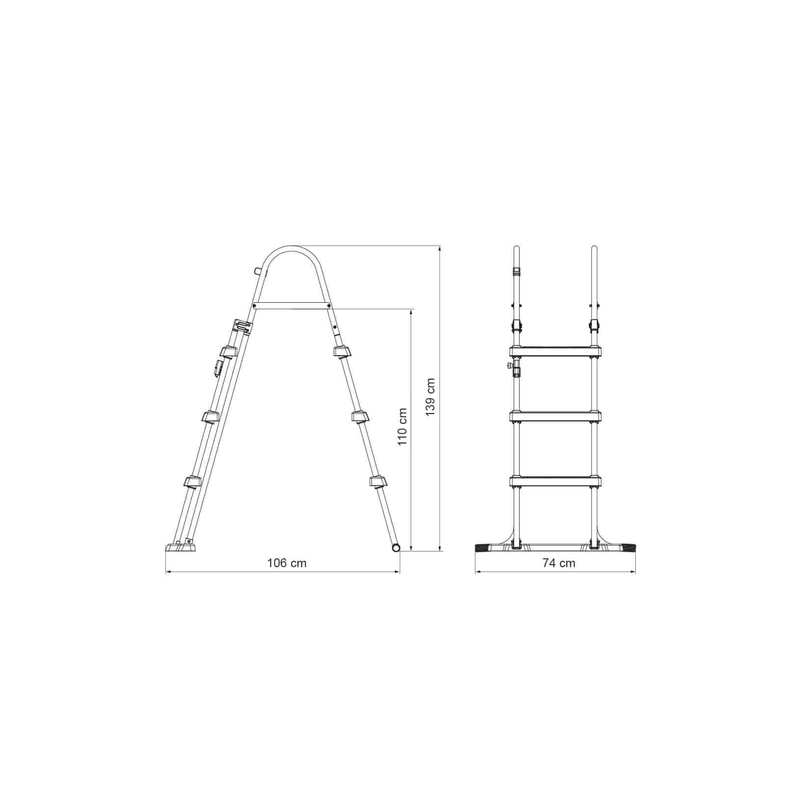 Bestway BW58330-21 Flowclear 42’’ Grey Metal Above Ground Pool Ladder, 107 cm - Durable and Safe for Family Swimming Pools