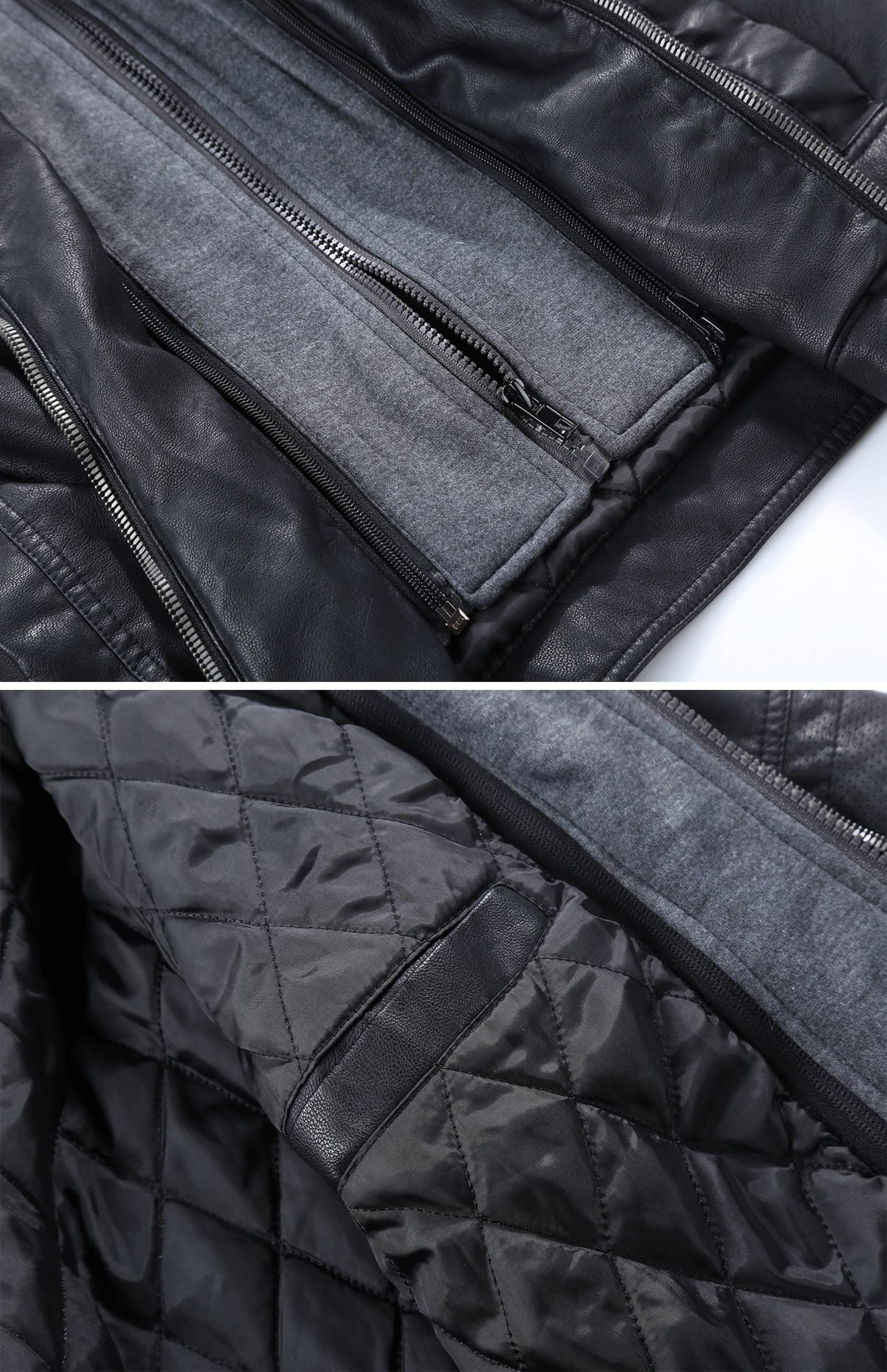 RISISSIDA Men's Faux Leather Bomber Jacket - Warm Double Zipper Coat with Detachable Hood for Fall, Winter & Spring | Stylish Outerwear for Casual Wear, Night Out & Motorcycle Riding