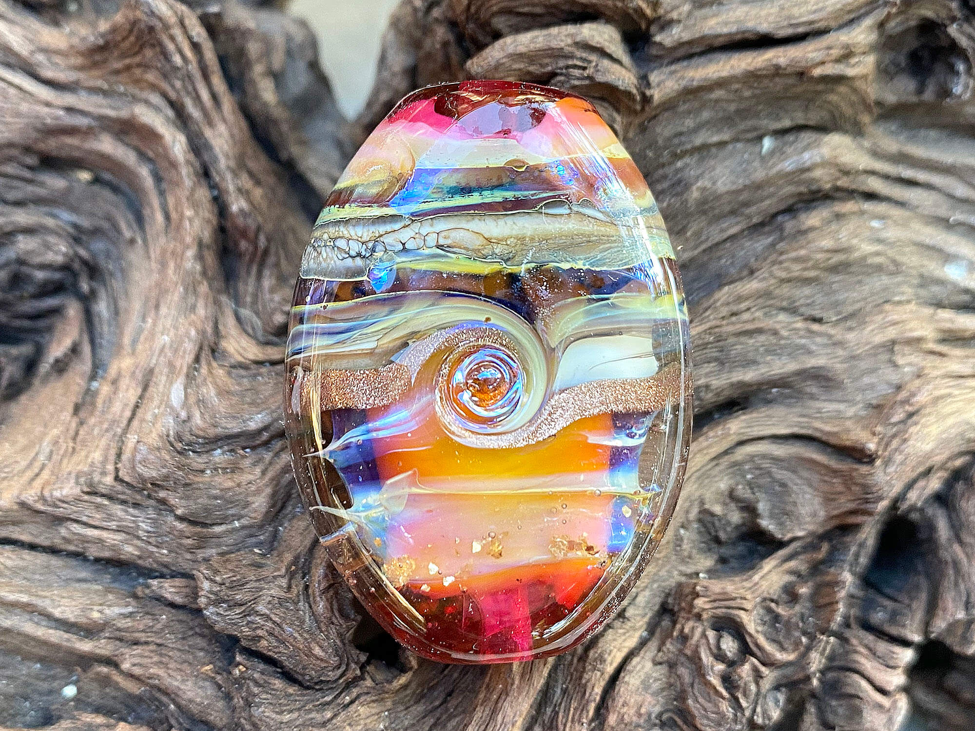 Pink Sunset Organic Lampwork Focal Bead SRA - Handmade Glass Bead for Jewelry Making, DIY Crafts & Beading Projects