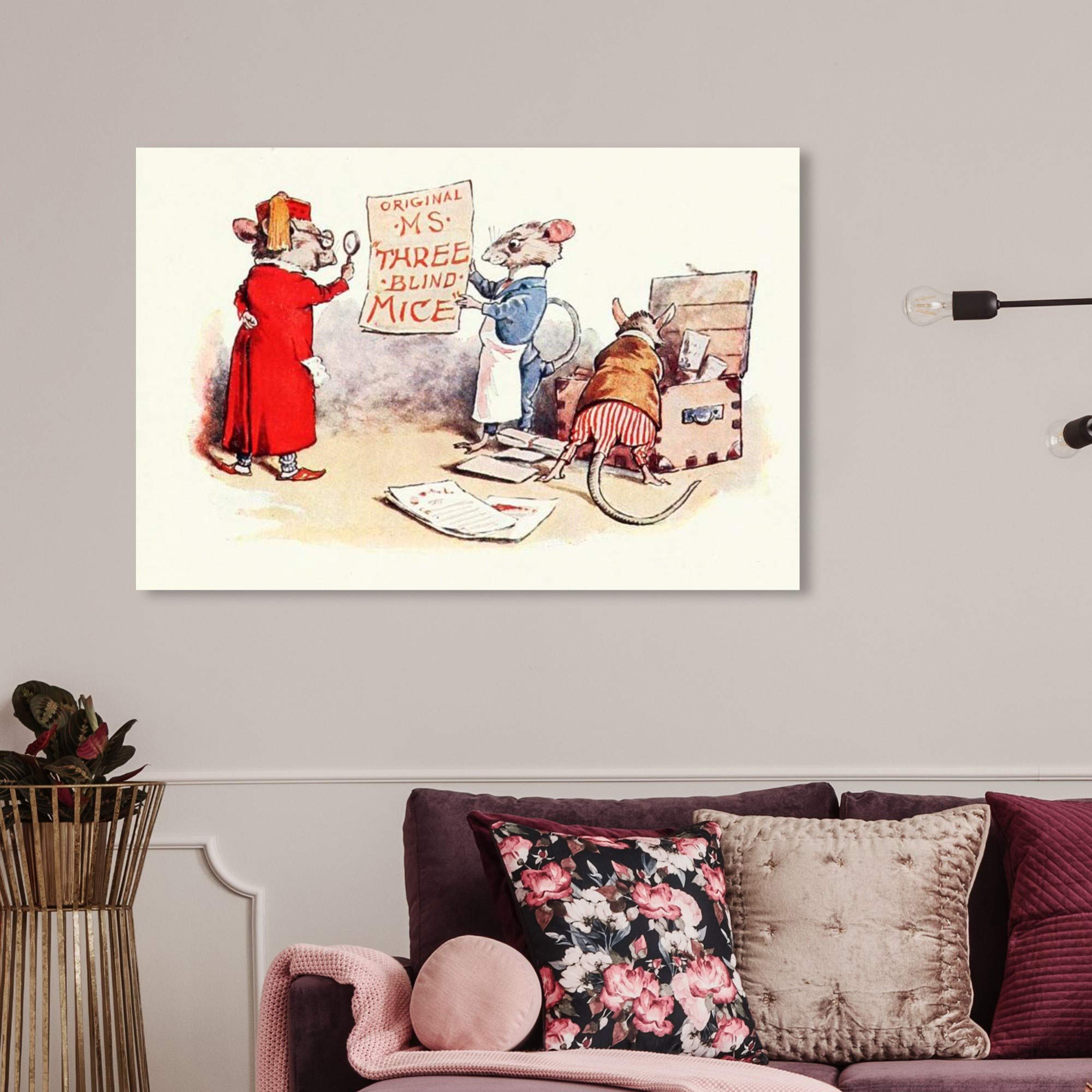 Oliver Gal Artist Co. 'The Three Blind Mice' Fantasy Wall Art Canvas Print – Kids Room Decor, Nursery Décor, Children's Bedroom Art, 36x24 Inches, Red & Brown – Perfect for Playrooms, Bedrooms, and Themed Nurseries