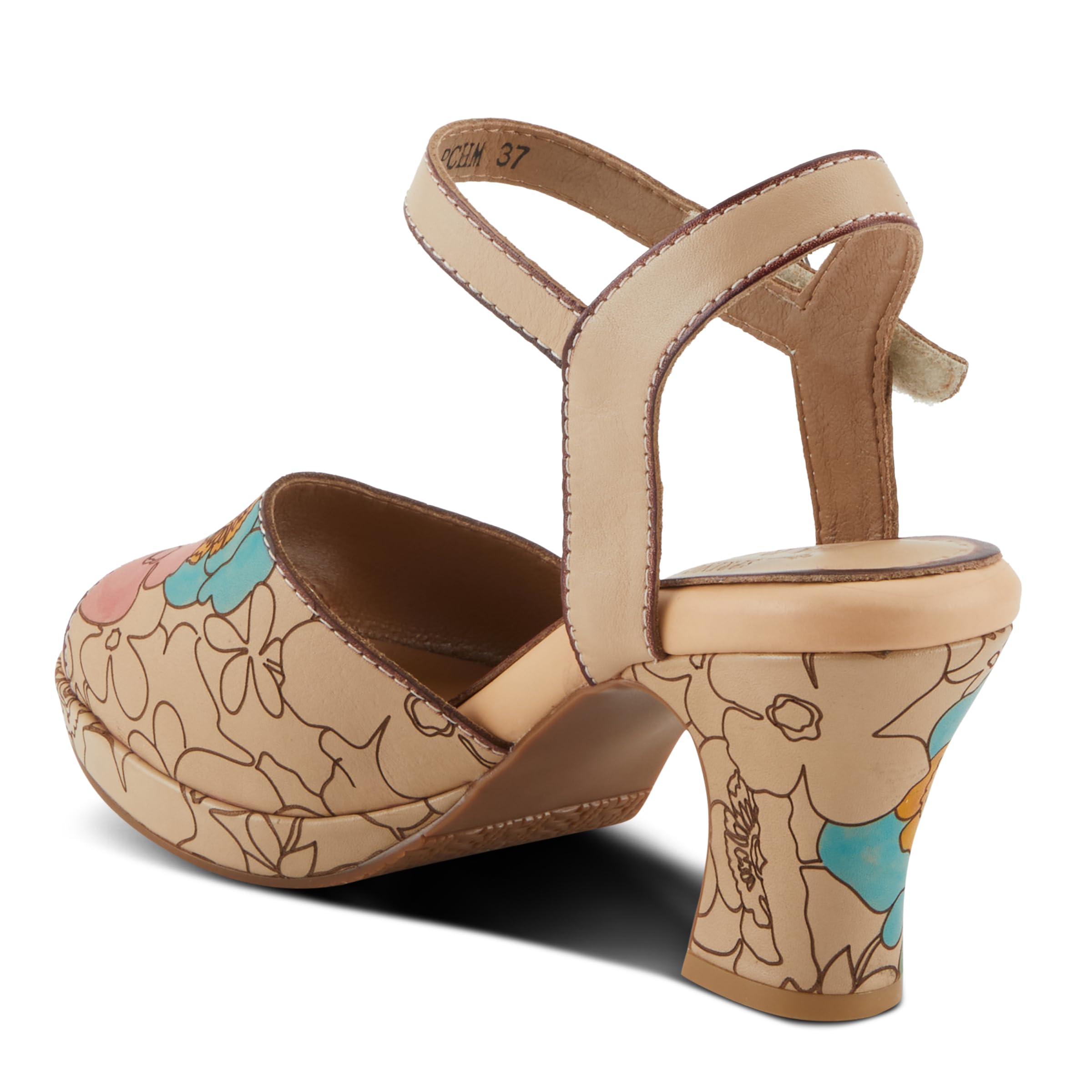 Spring Step L'Artiste Women's CAMRYN Hand-Painted Floral Peep Toe Sandals with Ankle Strap - Stylish Outsole for Summer Weddings, Beach Vacations & Boho Fashion
