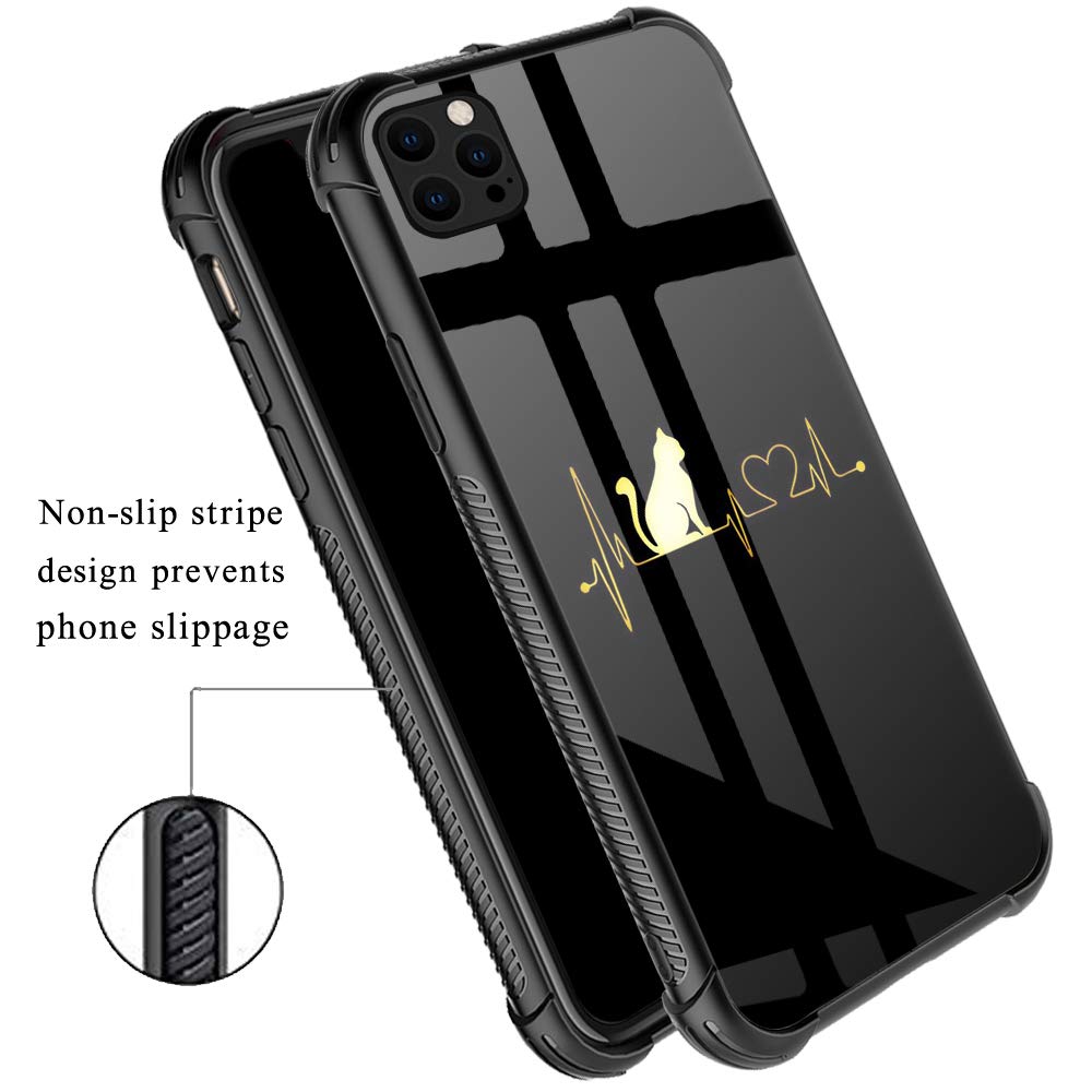 Shockproof iPhone 12 Pro Max Case with Non-Slip TPU Bumper & Reinforced Corners - Cute Cat Heartbeat Design for Women | Perfect for Everyday Protection & Style
