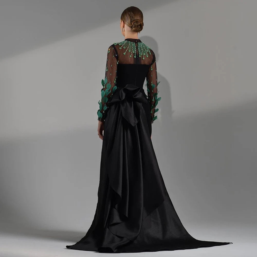 Elegant Black Satin Mermaid Evening Gown with Lace & Beaded Details - Luxury Long Formal Dress for Women - Perfect for Weddings, Galas & Special Occasions - Serene Hill Collection LA72230