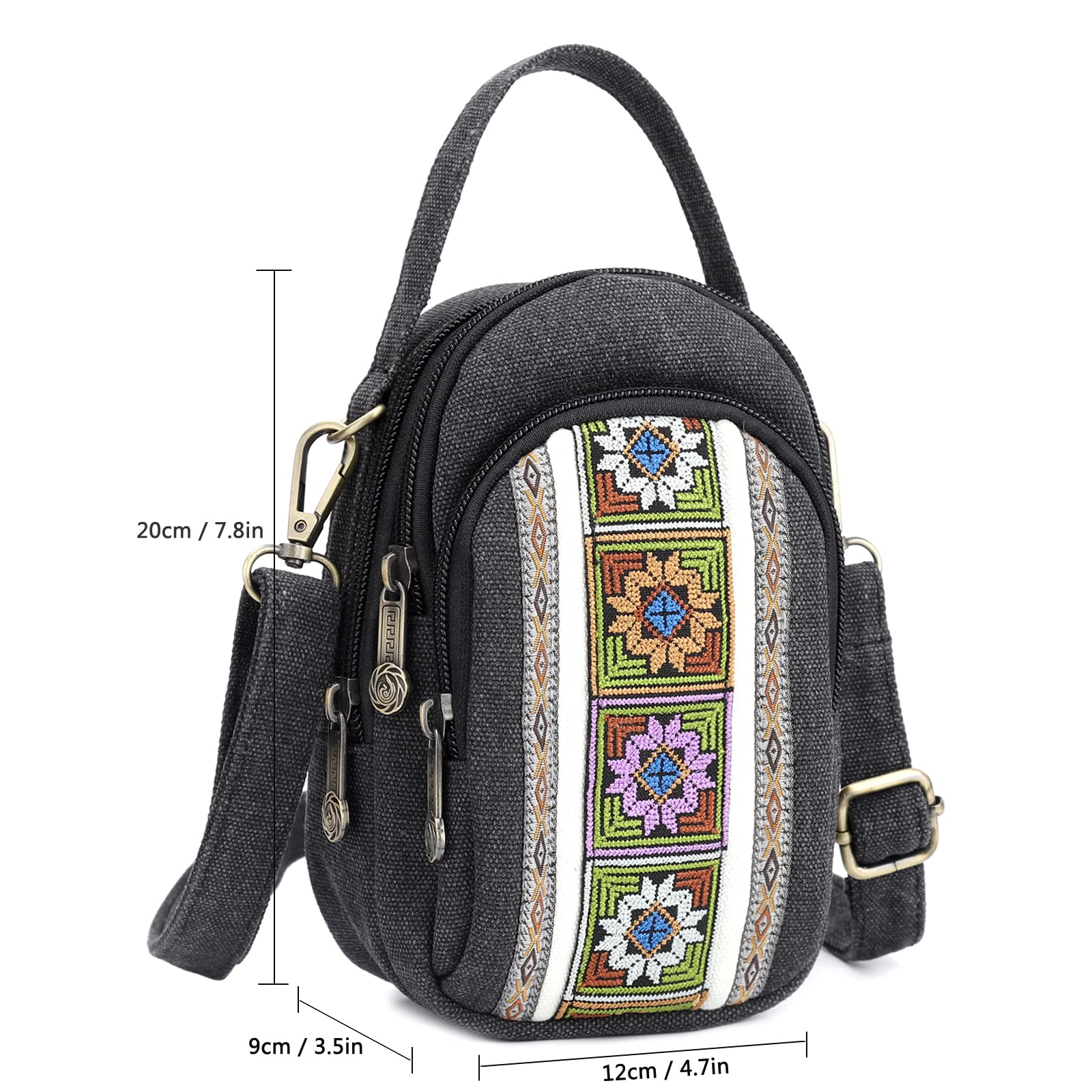 Women's Embroidered Canvas Crossbody Bag - Small Cell Phone Purse with Wallet Pouch | Perfect for Everyday Use, Travel & Shopping