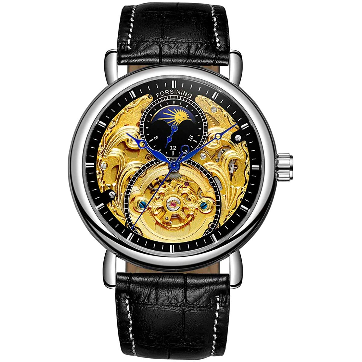 MASTOP Men's Hollow Automatic Mechanical Watch with Moon Phase & Tourbillon - Stylish Leather Wristwatch for Business, Formal Events & Luxury Gifts