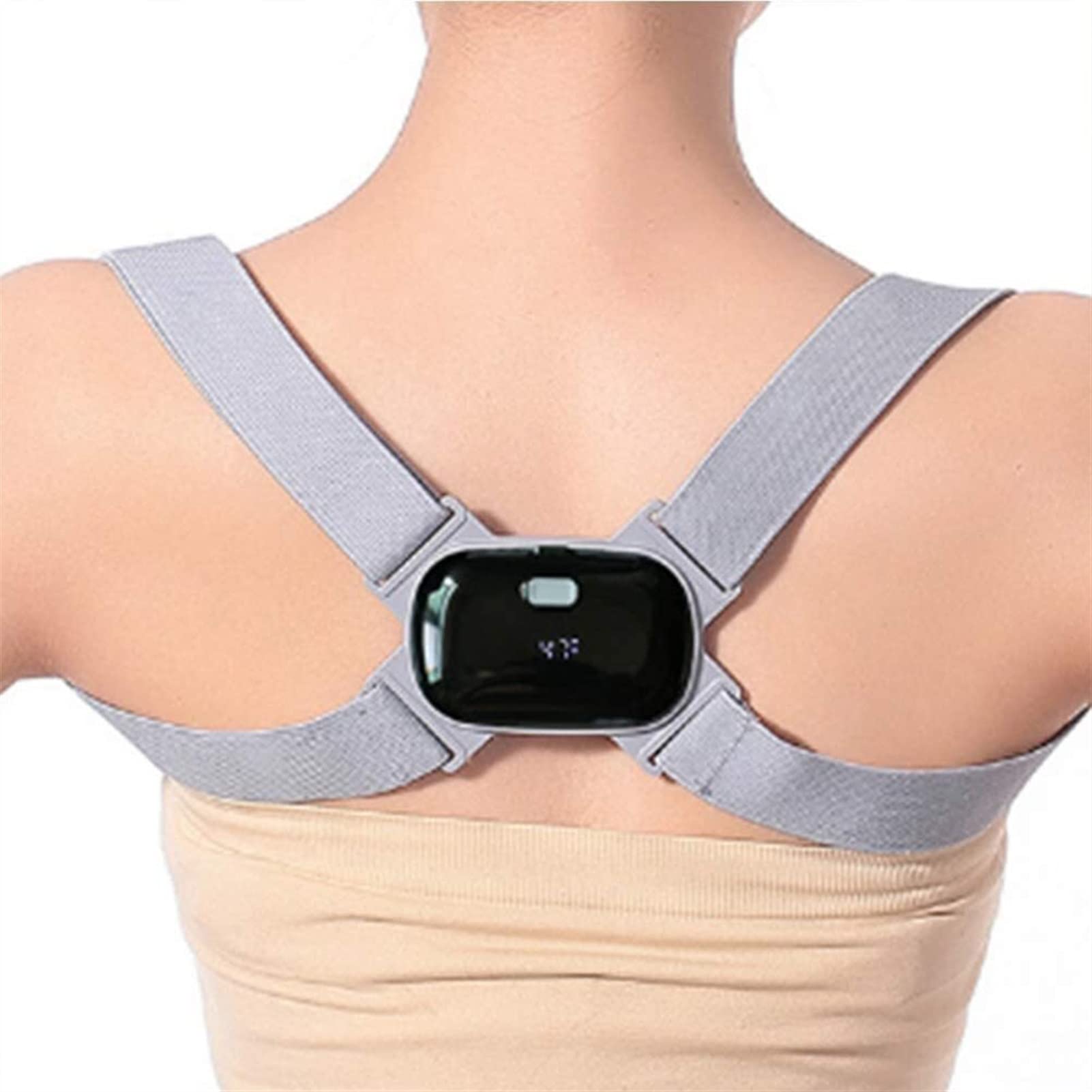 Posture Corrector for Men & Women - Adjustable Back & Neck Support with Smart Sensor Vibration Reminder - Gray - Improve Posture at Work, Home & Gym