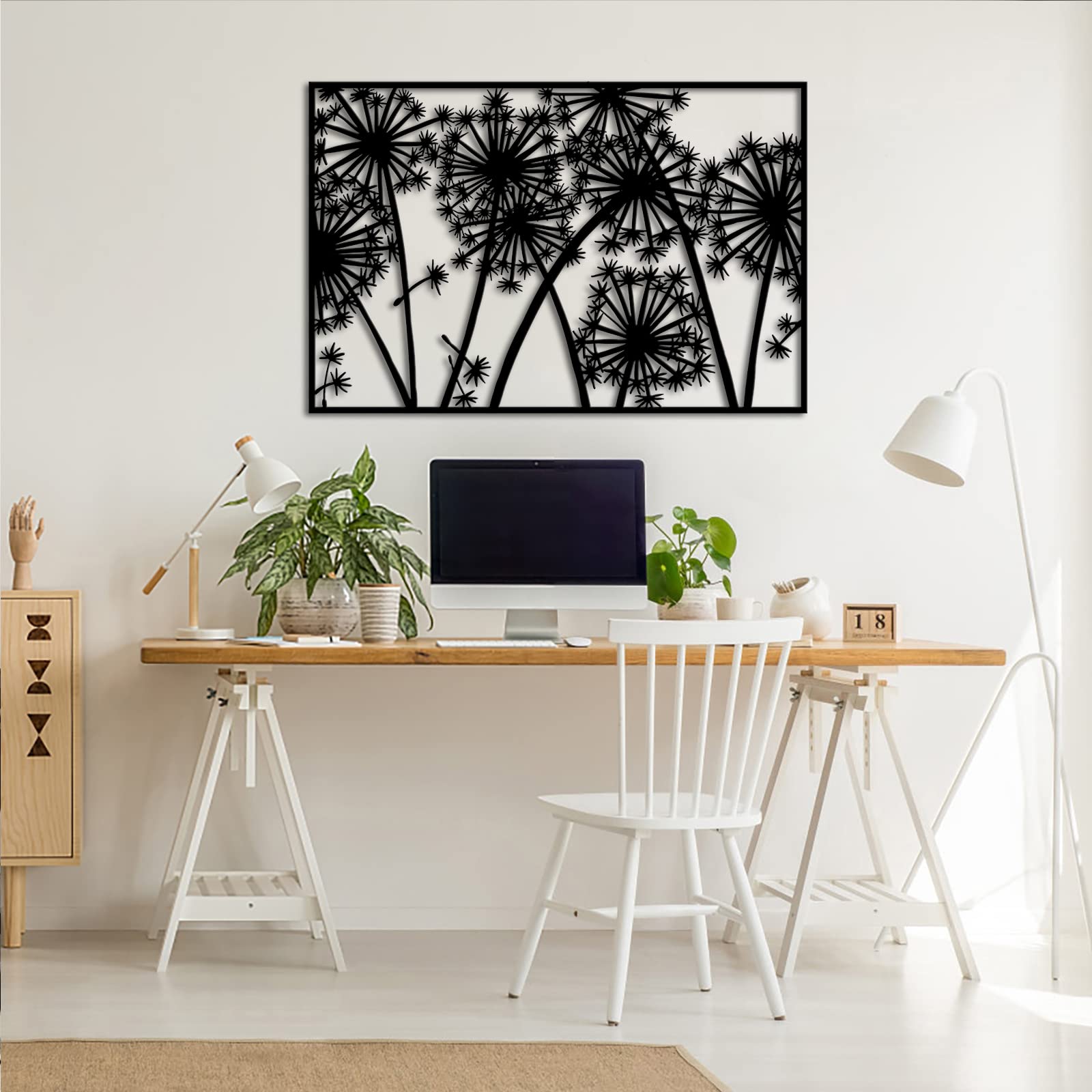 RnnJoile Metal Dandelion Wall Art - Rustic Abstract Flower Decor for Home, Office & Living Room - Black Dandelion Wall Sculpture - Garden Decorations 24x36 Inch - Perfect for Farmhouse, Boho & Modern Interior Design