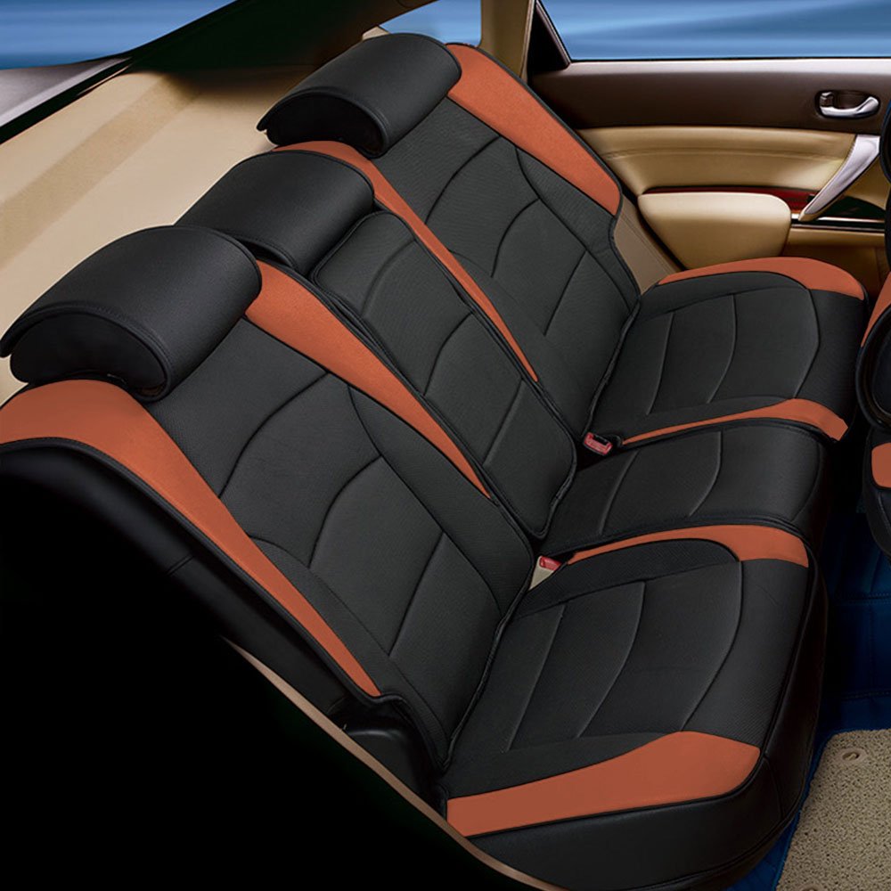 TLH Ultra Comfort Leatherette Brown Car Seat Cushions Set with Non-Slip Dash Mat - Universal Fit for Cars, Trucks & SUVs - Waterproof Faux Leather Seat Covers for Driving Comfort & Back Support - Perfect for Road Trips, Commuting & Long Drives