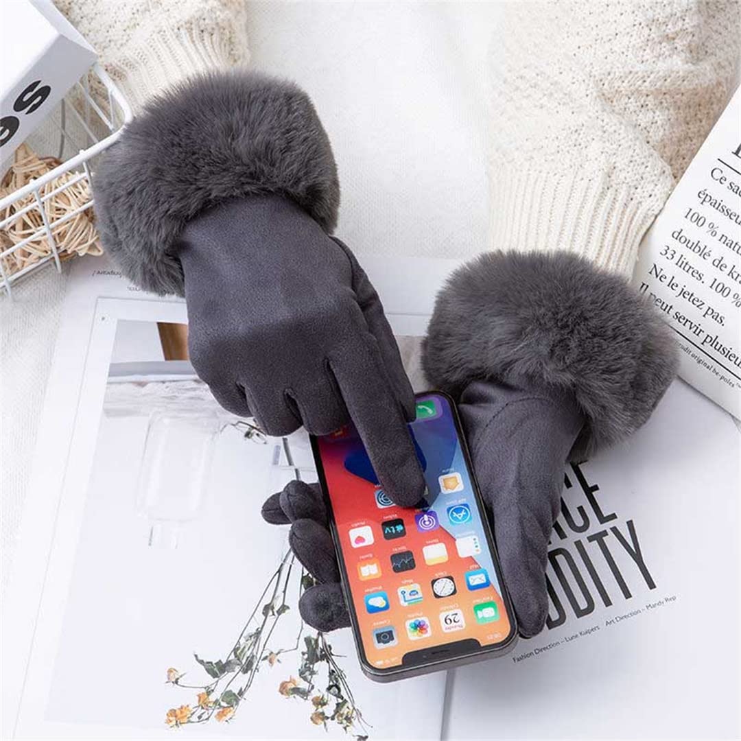 Women's Winter Suede Leather Cycling Gloves - Warm Full Finger Touch Screen Driving Mittens with Velvet Lining for Biking, Motorcycling & Outdoor Activities