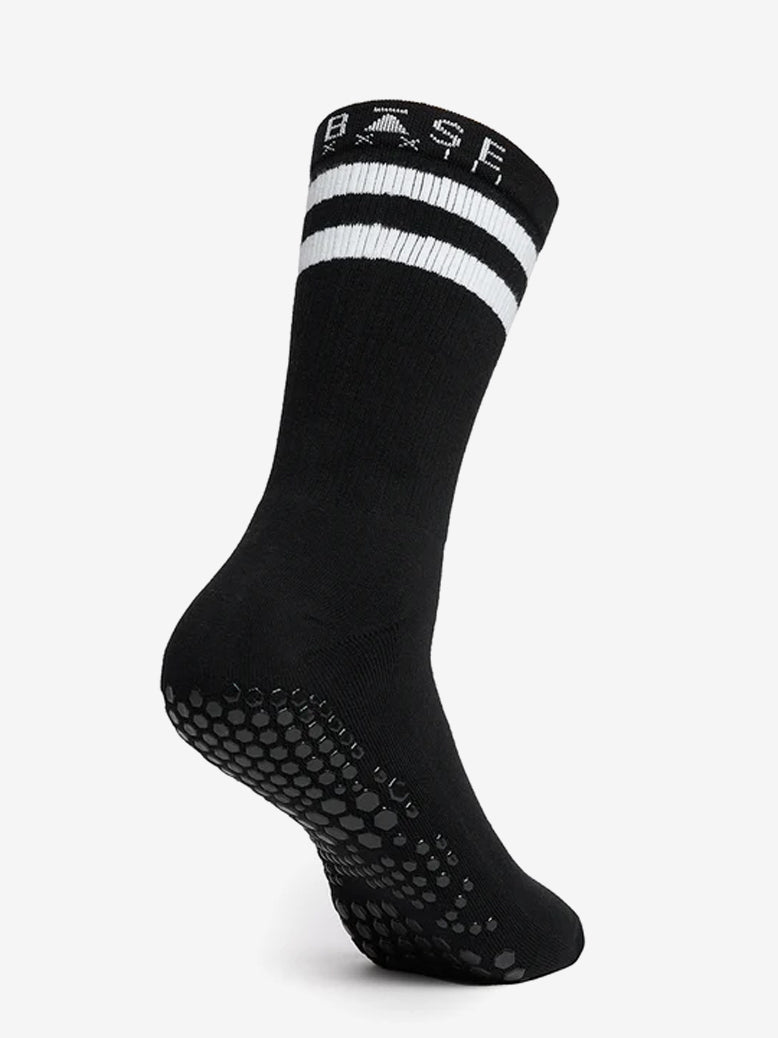 Base 33 Crew Grip Socks - Black & White Striped Non-Slip Yoga Socks for Women & Men - Perfect for Yoga, Pilates, Barre & Home Workouts