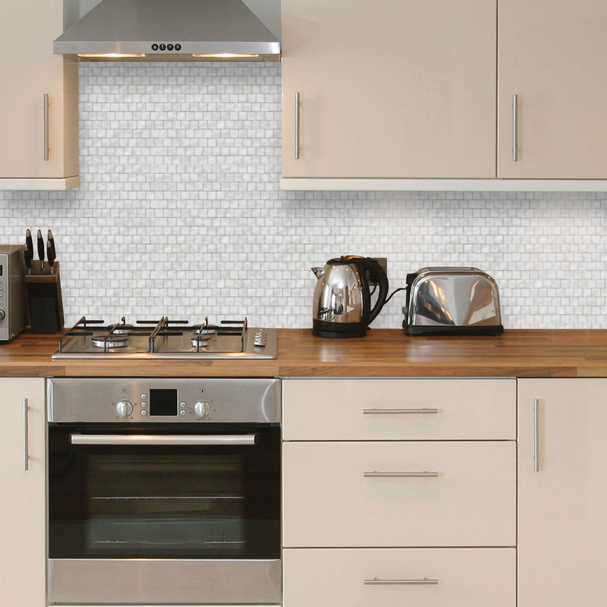 White Geometric Tile Peel and Stick Removable Wallpaper - Self-Adhesive Wall Decal for Kitchen Backsplash, Bathroom, Living Room & Bedroom Decor