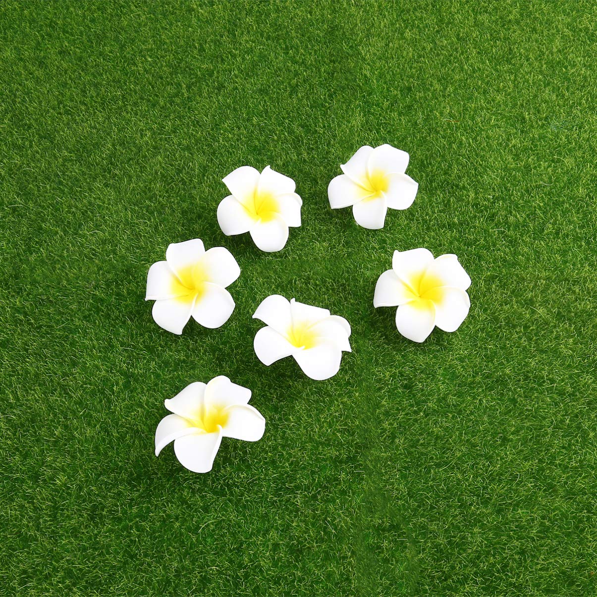 100pcs Artificial Frangipani Flowers - Hawaiian Wedding Leis, Hair Wreaths & Clips - 6cm White Foam DIY Bridal Bouquet Accessories for Beach Weddings, Luau Parties & Tropical Themed Events