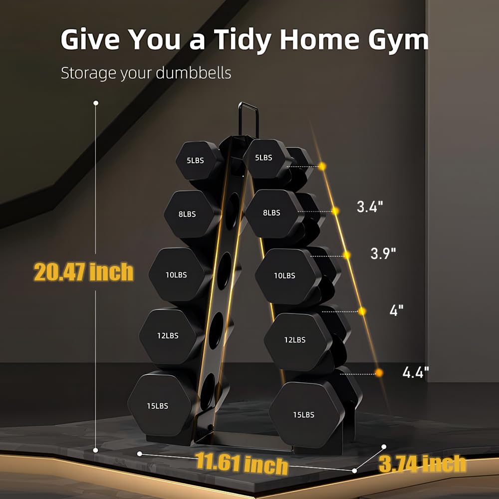 Heavy Duty A-Frame Dumbbell Rack with Upgraded Handle - Steel Weight Stand for Home Gym, Dumbbell Holder & Organizer - Perfect for Garage Workouts, CrossFit Training & Compact Home Gym Spaces (Dumbbells Not Included)
