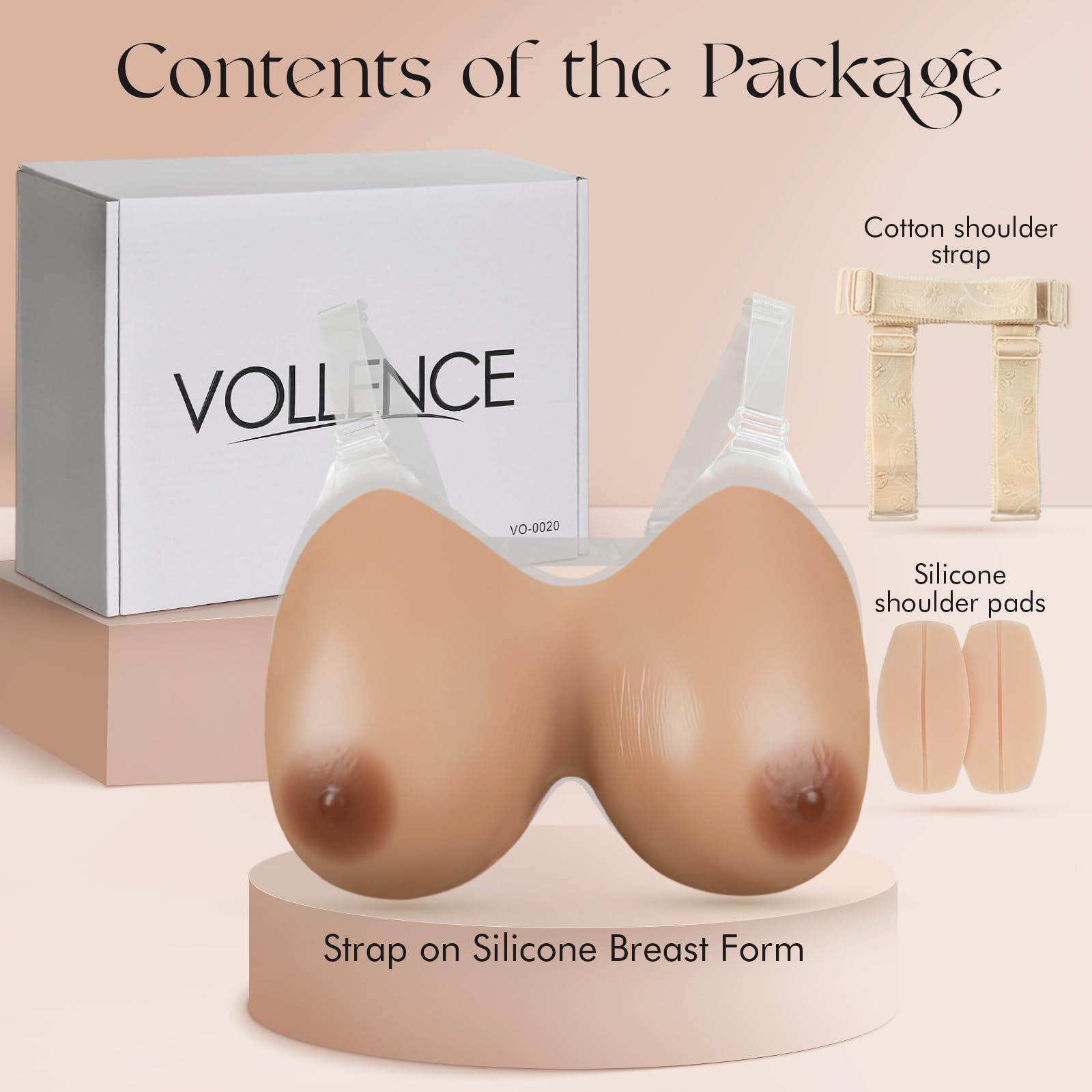 Vollence Silicone Breast Forms for Mastectomy & Crossdressing - Realistic Fake Boobs with Adjustable Straps - Perfect for Post-Surgery Recovery, Drag Shows & Cosplay
