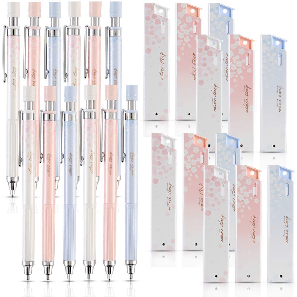 Cherry Mechanical Pencil Set - 12 pcs 0.5mm with HB Leads for Writing & Drawing