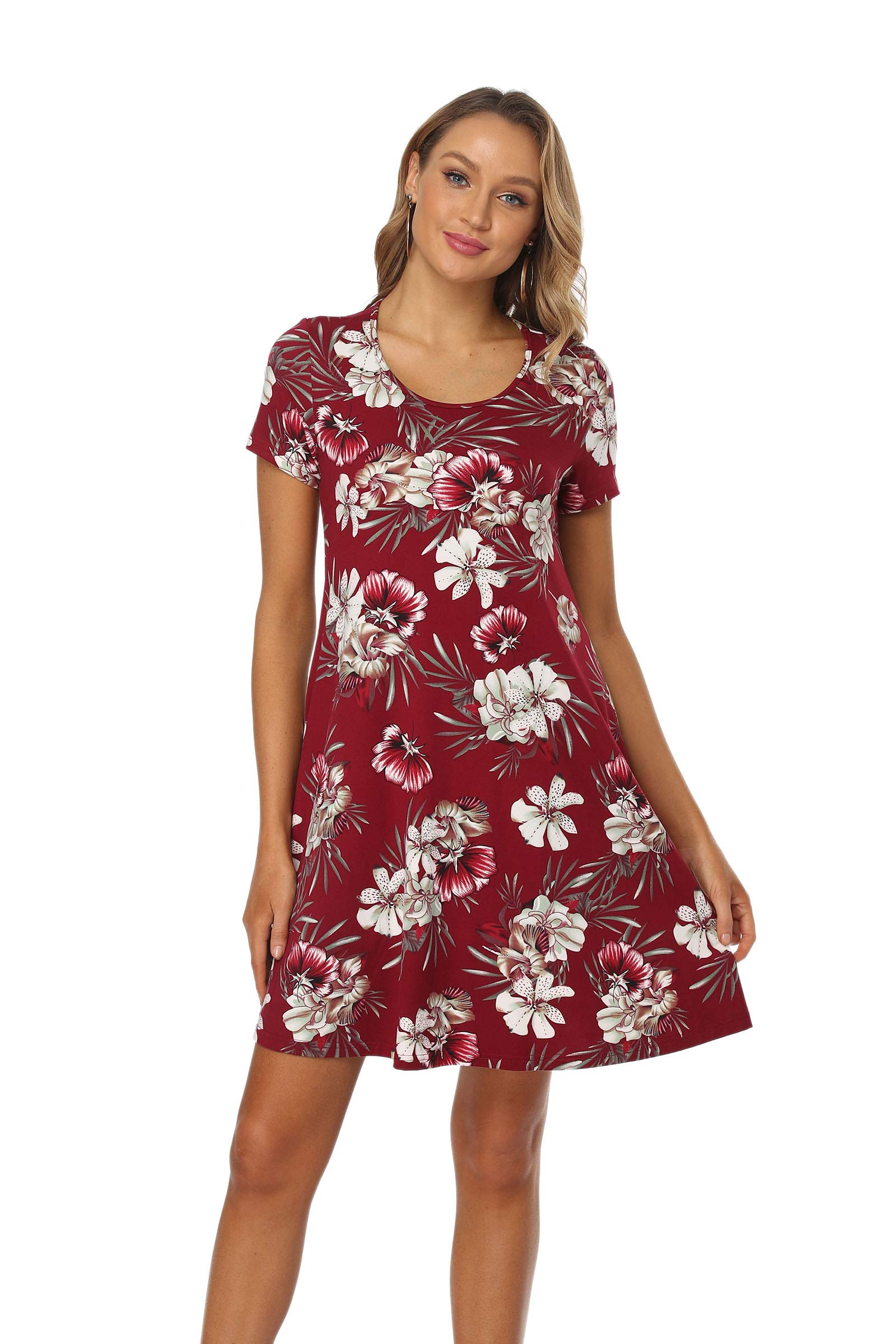 Qurvoo Women's Floral Summer Casual Dress - Sleeveless & Short Sleeve Options with Pockets | Perfect for Beach, Vacation, and Everyday Wear