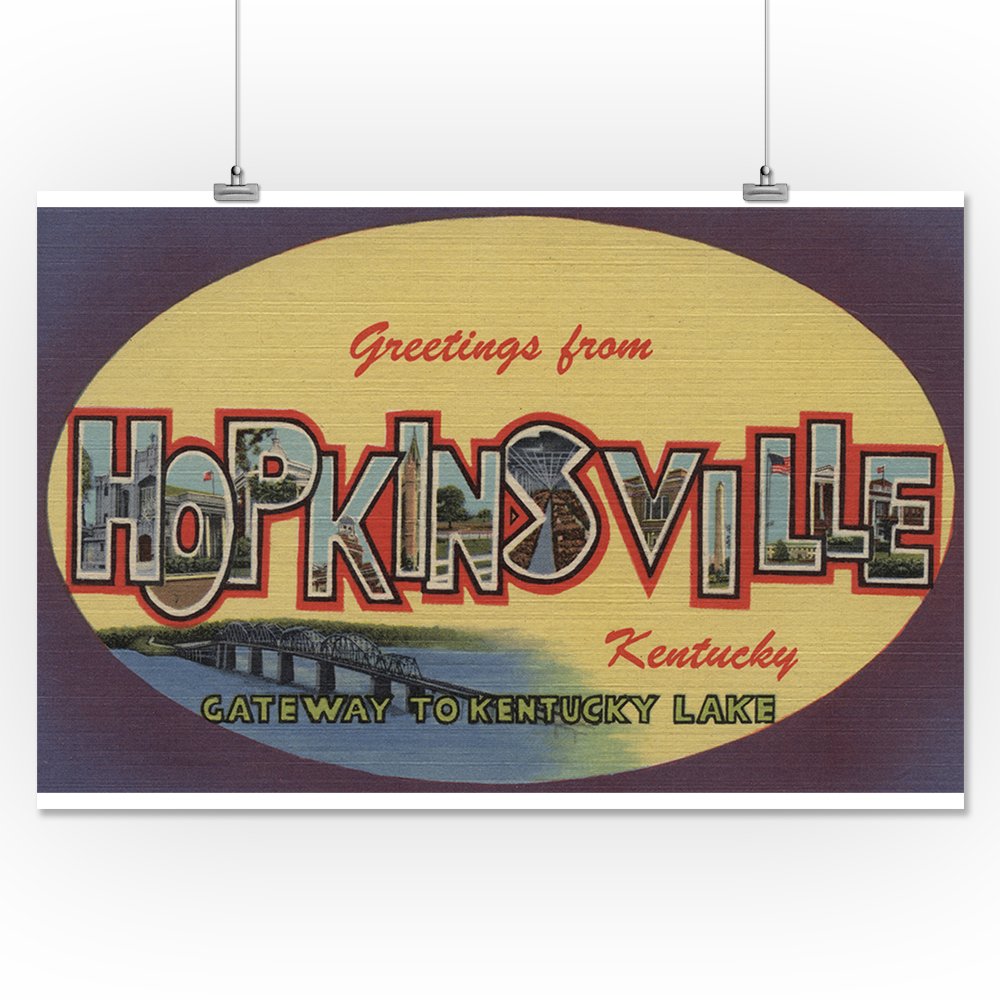 Lantern Press 16x24 Inch Giclee Art Print - Hopkinsville Kentucky Landscape with Large Letter Design - Wall Decor for Living Room, Office & Bedroom