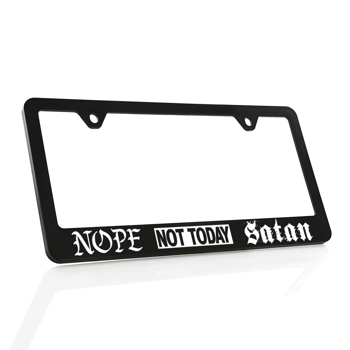Baron-Jewelry Faith License Plate Frame - 'Nope NOT Today Satan' UV Printed Plastic Car Accessory - Perfect for Christian Drivers & Spiritual Protection on the Road