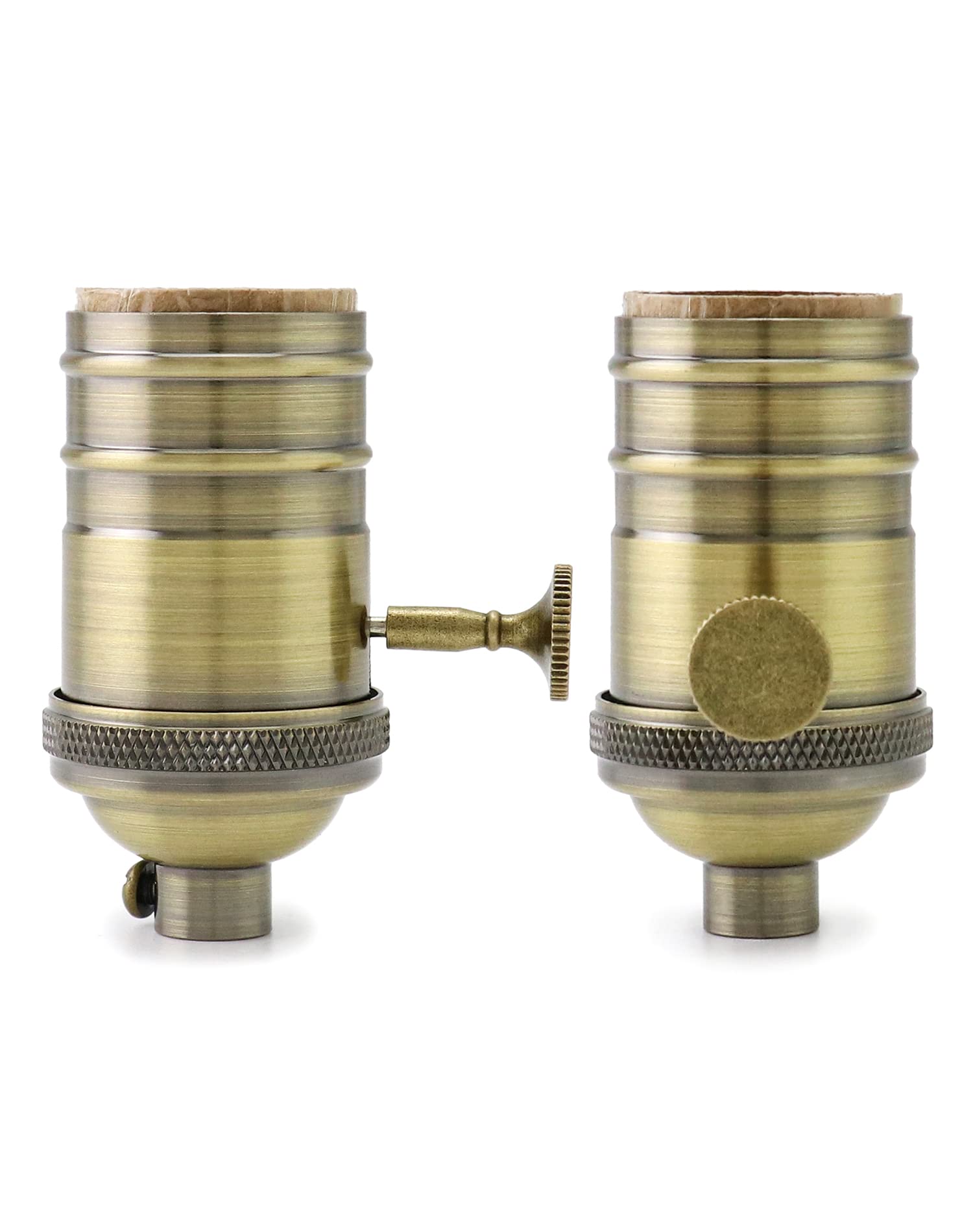 QWORK E26/E27 Lamp Socket with Vintage Rotary Switch - Antique Brass Table & Floor Lamp Base - 2-Pack for Home, Office & Cafe Lighting Repair & DIY Projects