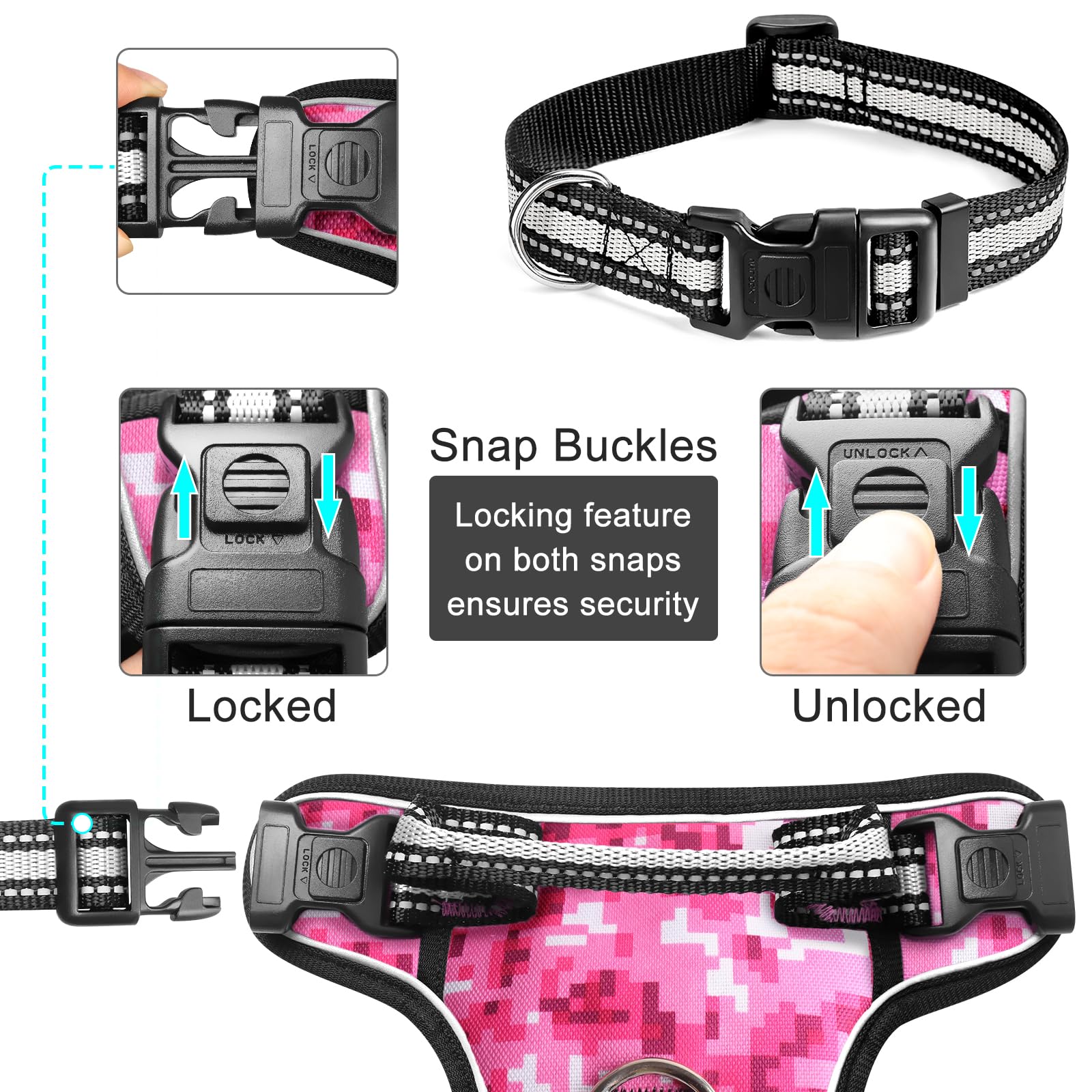 WINSEE No Pull Dog Harness with Adjustable Reflective Oxford Vest - Front & Back Leash Clips for Small Medium Large XL Dogs - Easy Control Handle for Walking, Running & Outdoor Adventures