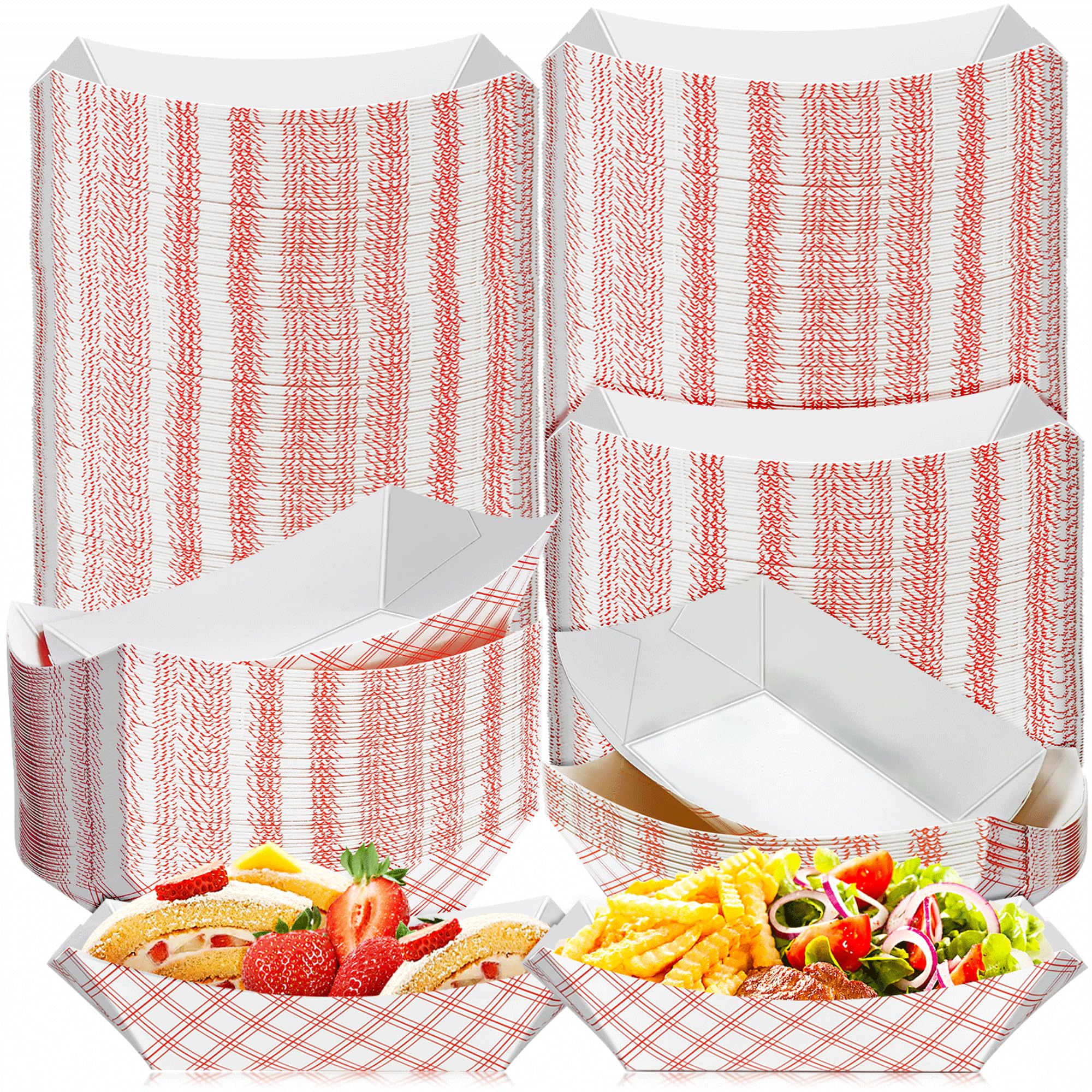 MotBach 160 Pack Checkered 2Lb Disposable Paper Food Boat Trays - Colorful Kraft Serving Containers for Snacks, Fries, Sandwich, Popcorn, Dessert, Taco, BBQ & Nacho | Perfect for Parties, Picnics, Food Trucks and Catering Events